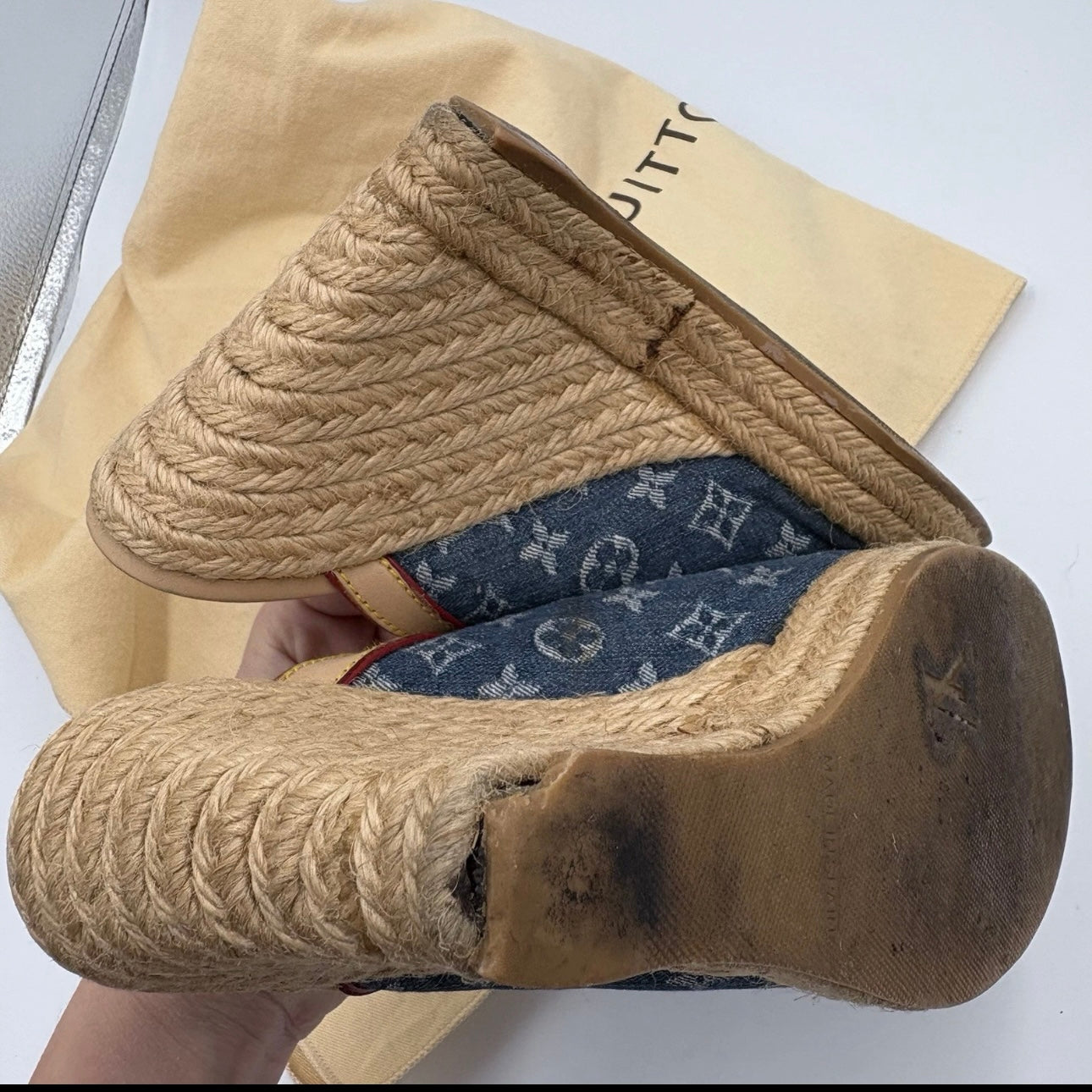Louis Vuitton denim wedges