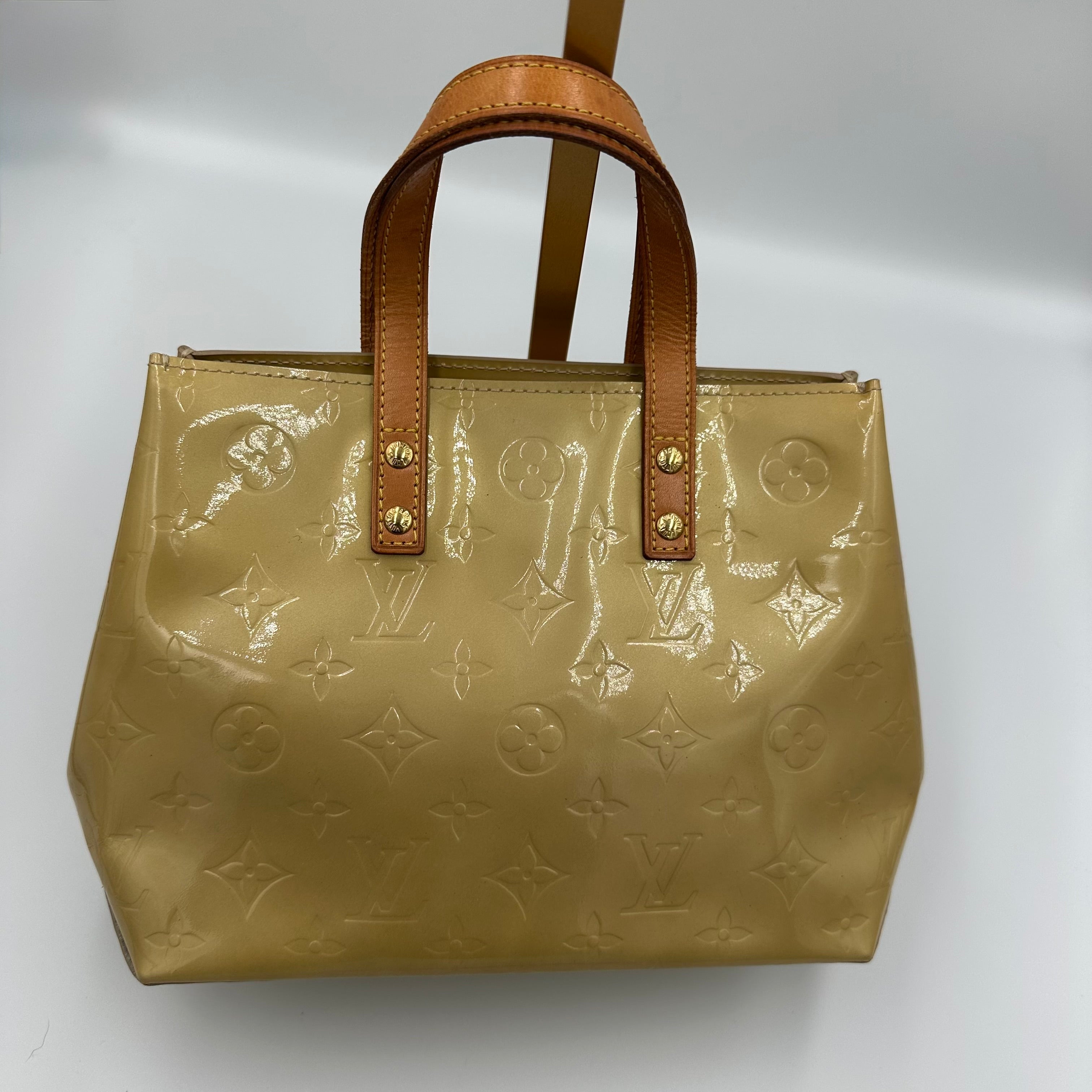 Louis Vuitton Monogram Vernis Trousse PM pastel yellow handbag