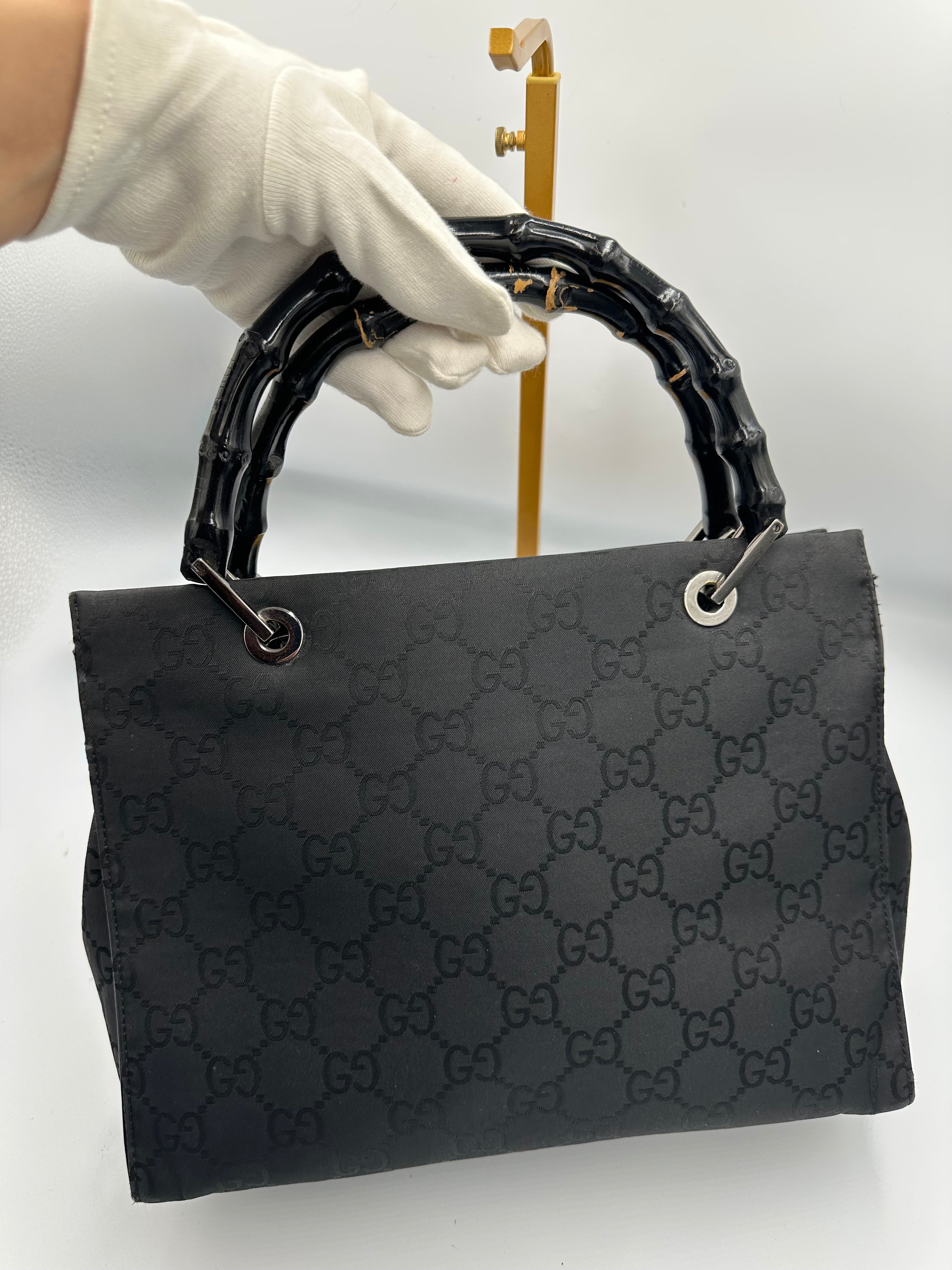 Gucci Tom Ford black monogram GG bamboo handbag