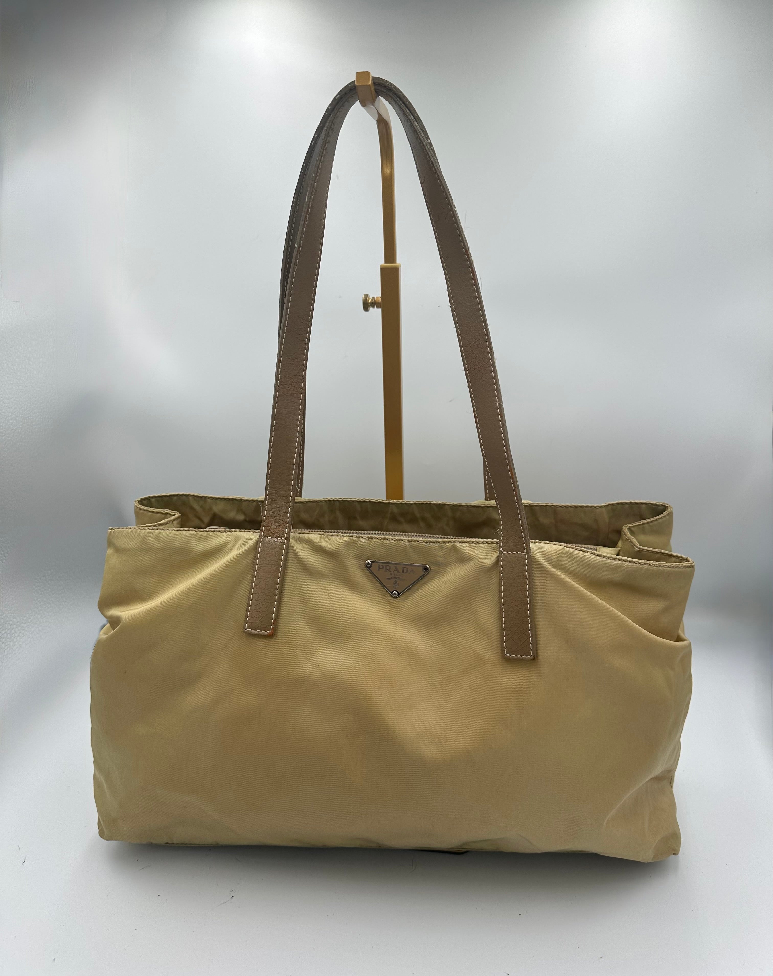 Prada nylon beige shoulder bag with triangle logo