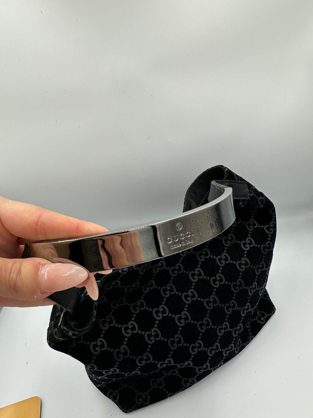 Tom Ford Gucci black suede silver top handle hobo shoulder bag