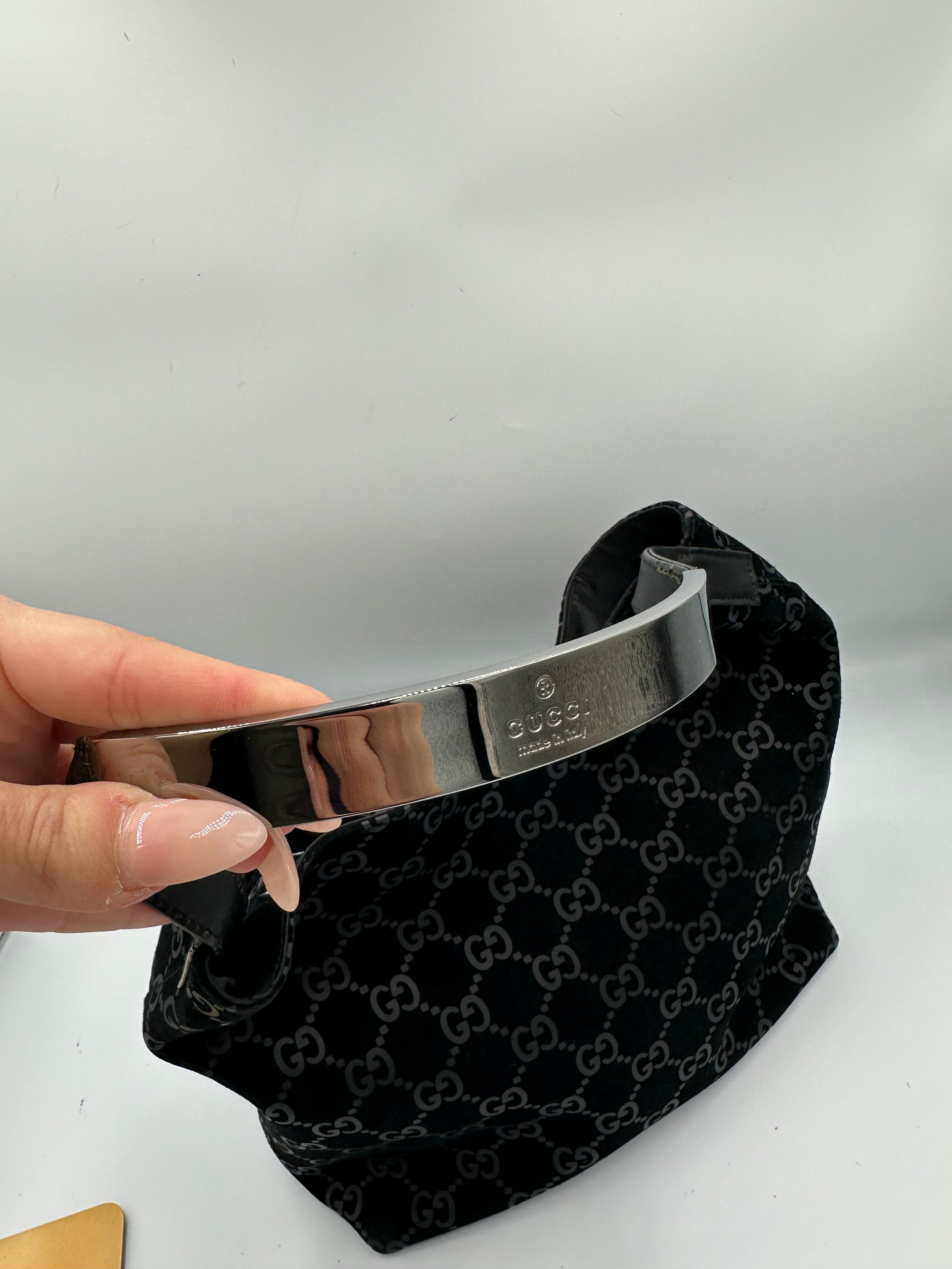 Tom Ford Gucci black suede silver top handle hobo shoulder bag