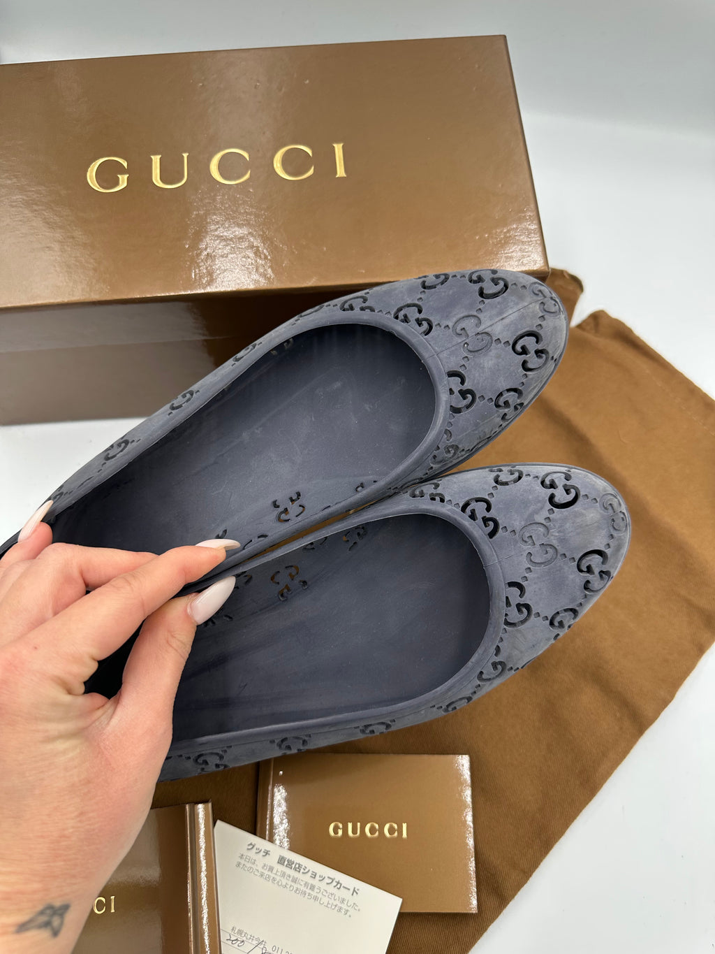 Gucci Monogram navy rubber flats