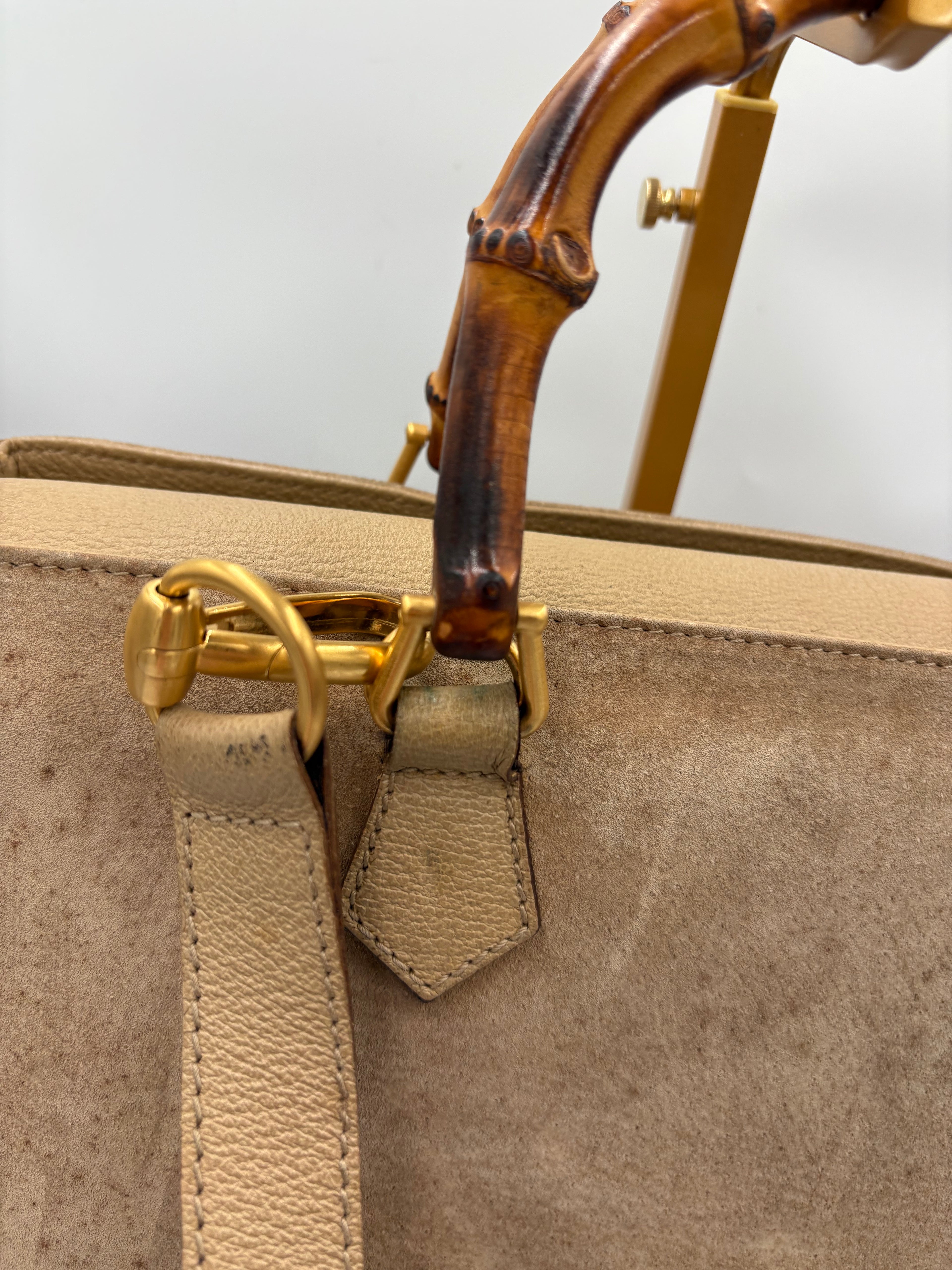 Gucci rare vintage suede Bamboo 2 way tote bag