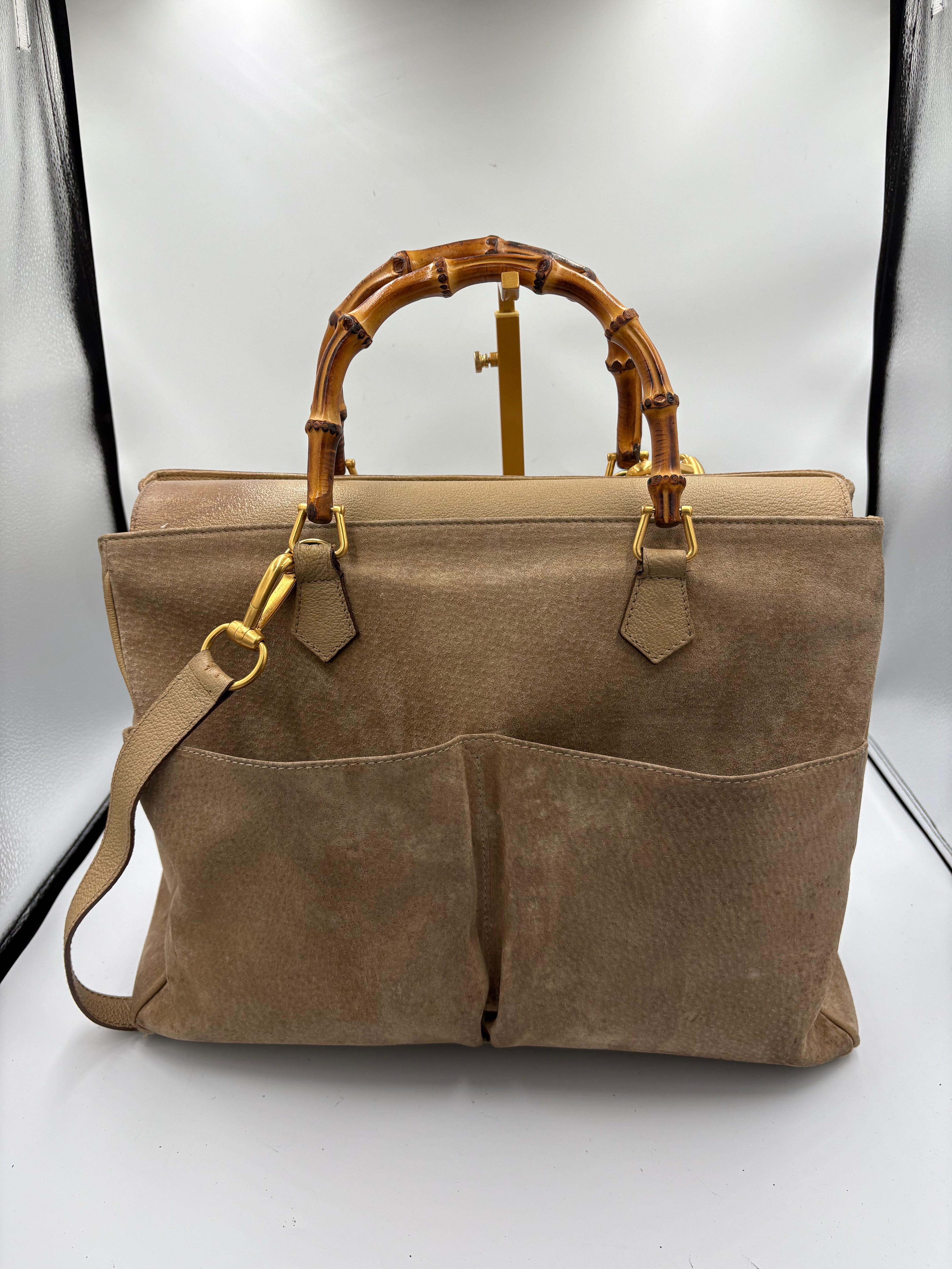 Gucci rare vintage suede Bamboo 2 way tote bag