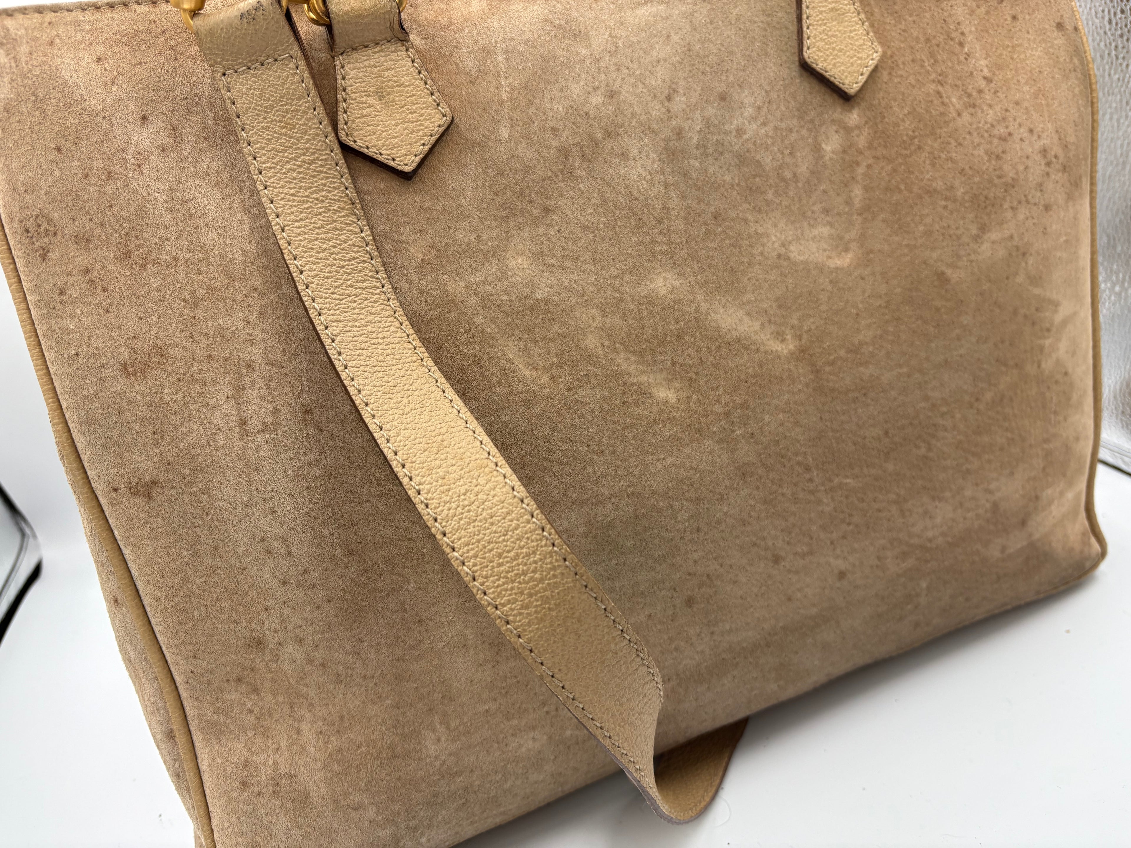 Gucci rare vintage suede Bamboo 2 way tote bag