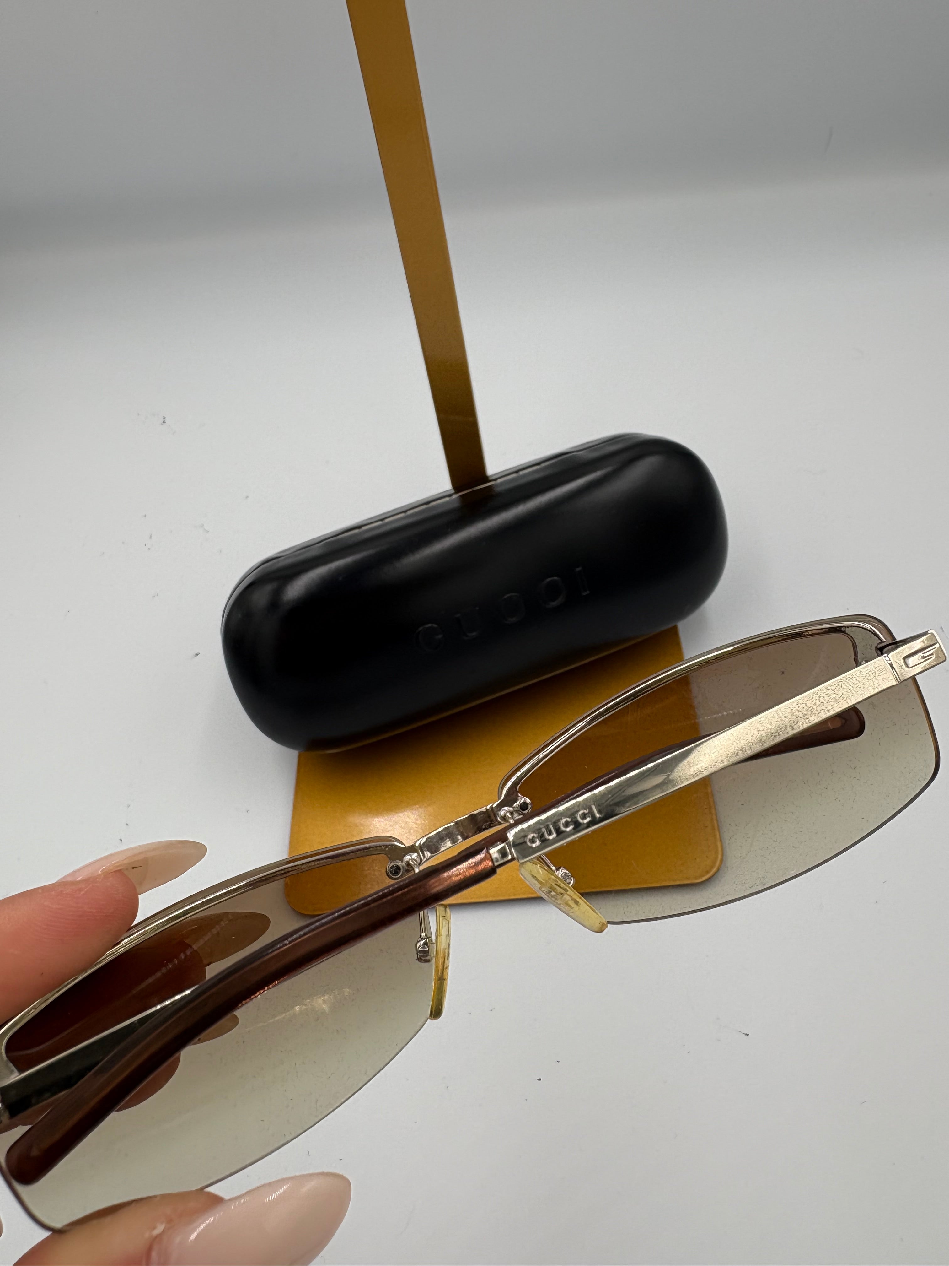 Gucci Rimless brown rectangular sunglasses