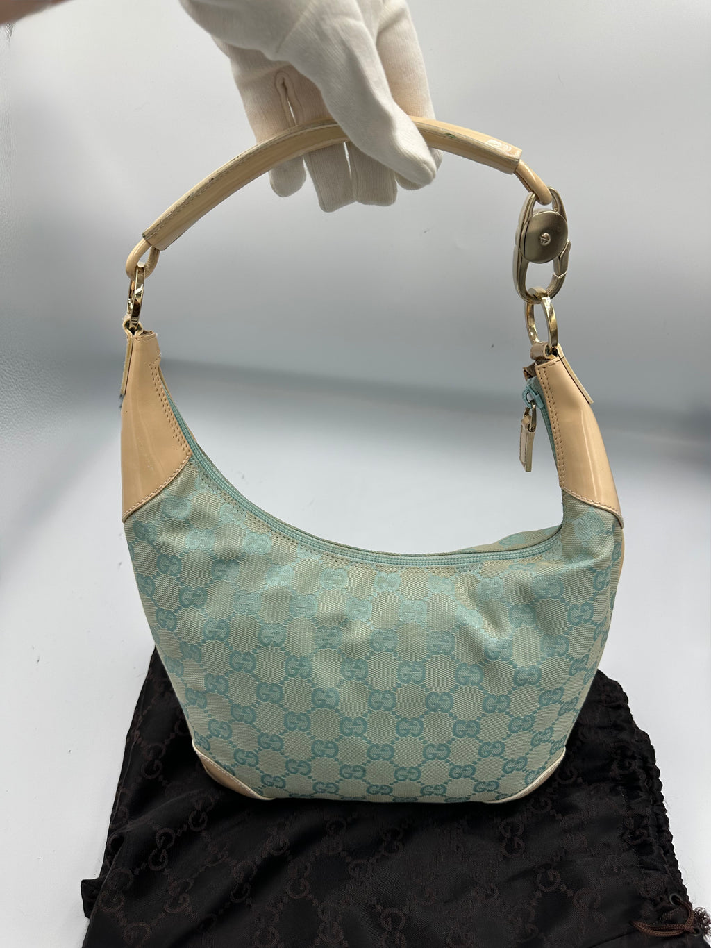Gucci GG canvas and patent leather hobo shoulder bag