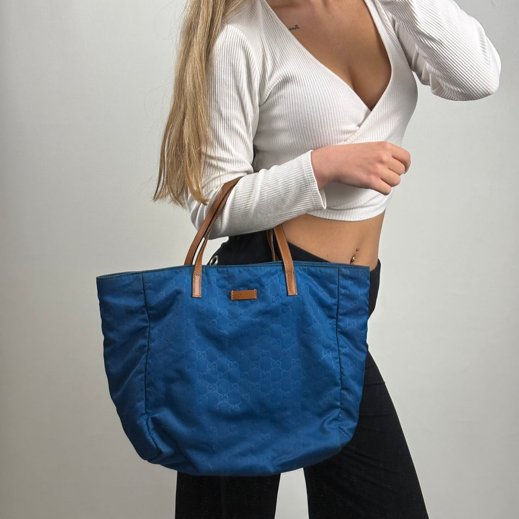 Gucci blue GG nylon shoulder bag