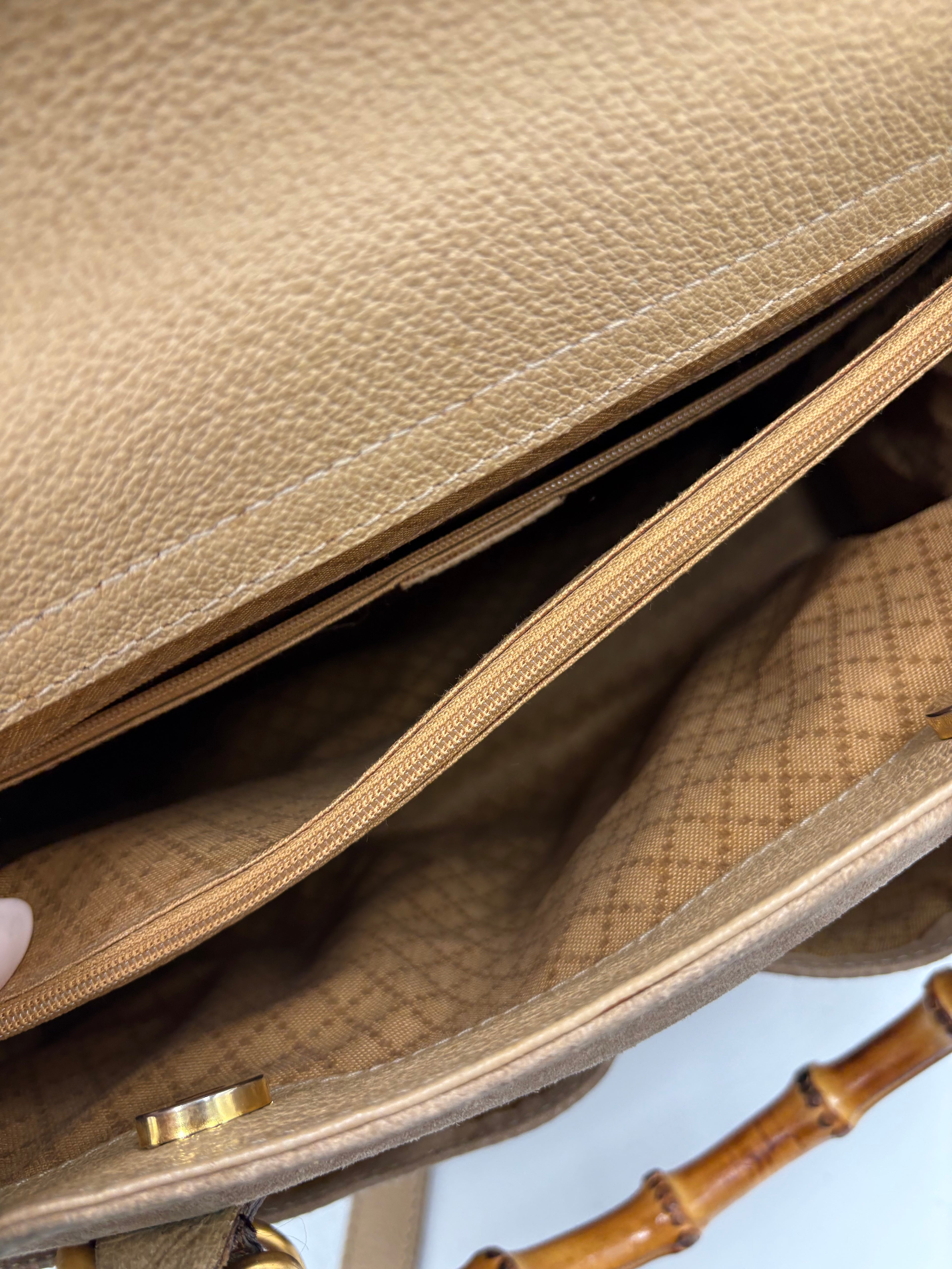 Gucci rare vintage suede Bamboo 2 way tote bag