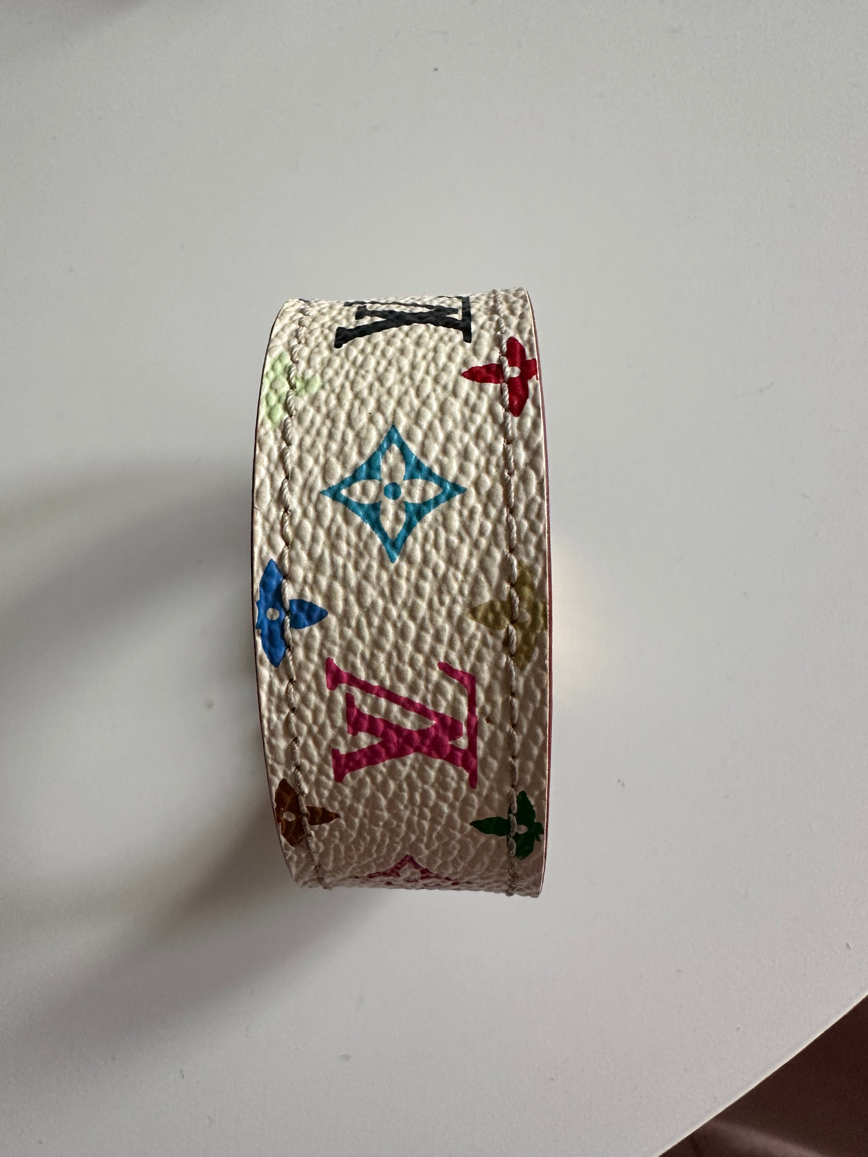 Louis Vuitton Takashi Murakami Monogram Multicolore White Canvas Gold Tone Metal Bracelet
