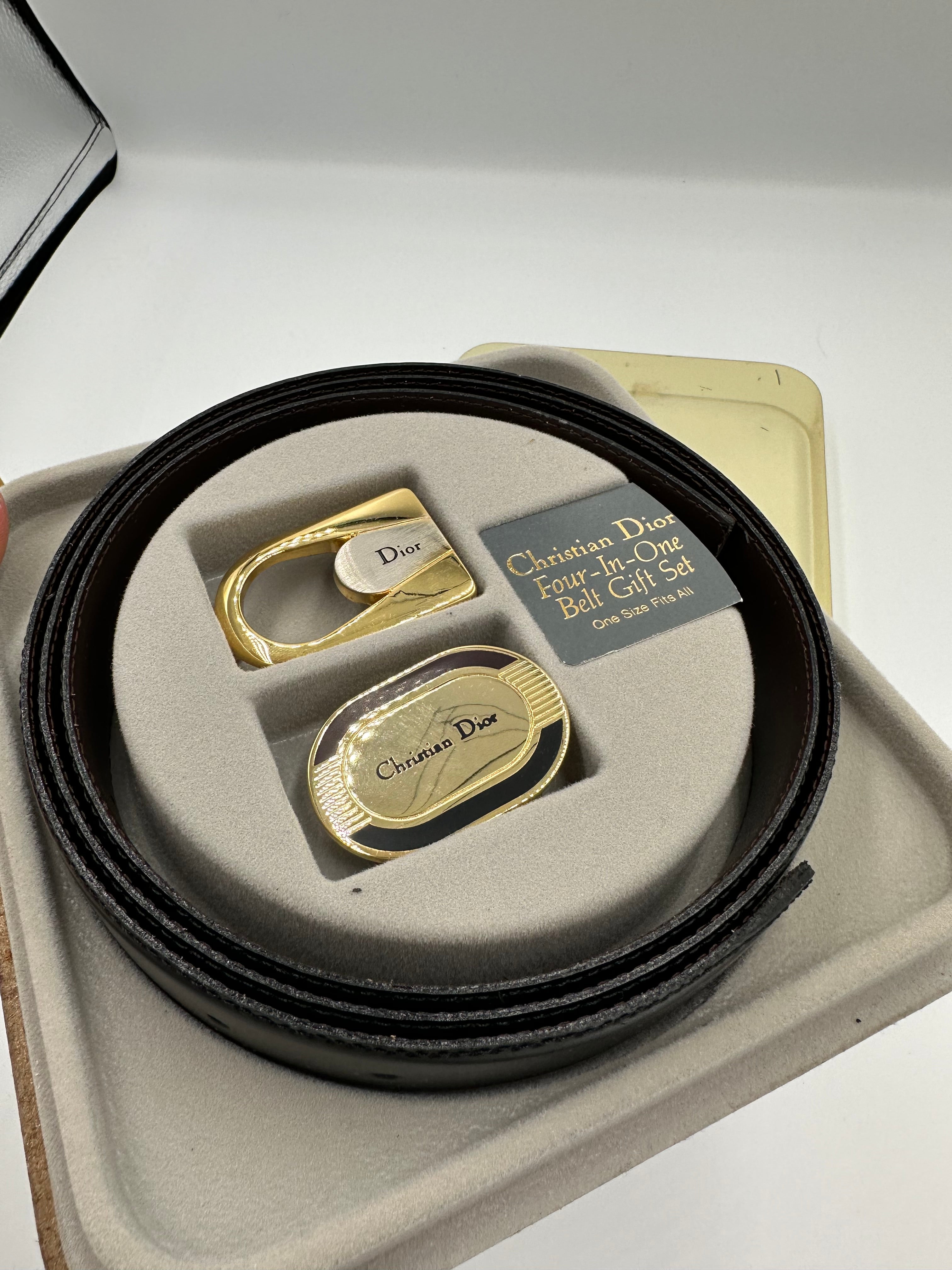 1980s Christian Dior very rare 4 in 1 two interchangeable buckles belt gift set
