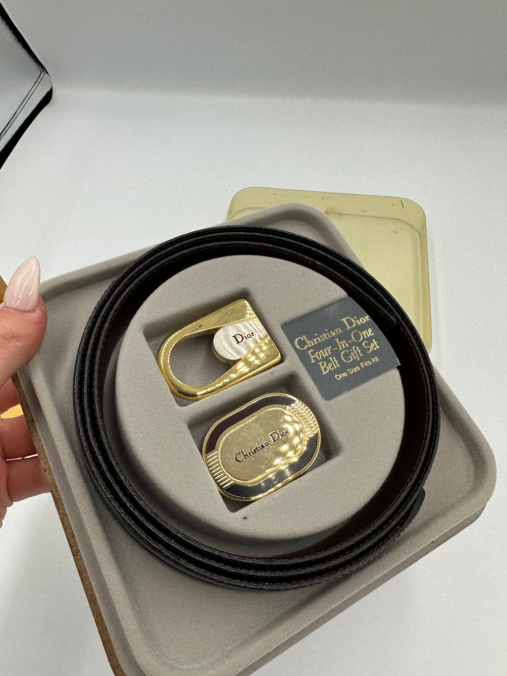1980s Christian Dior very rare 4 in 1 two interchangeable buckles belt gift set