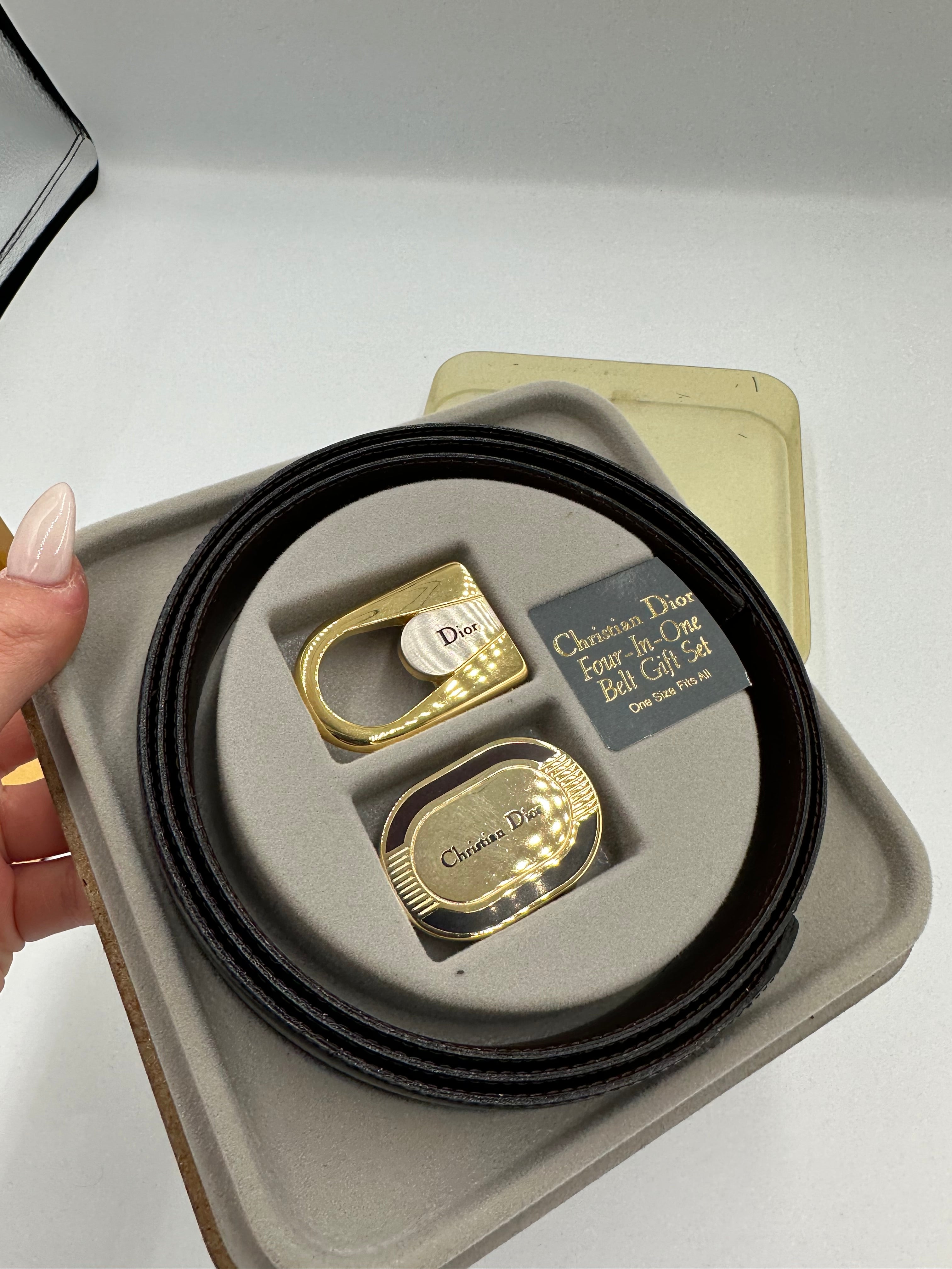 1980s Christian Dior very rare 4 in 1 two interchangeable buckles belt gift set