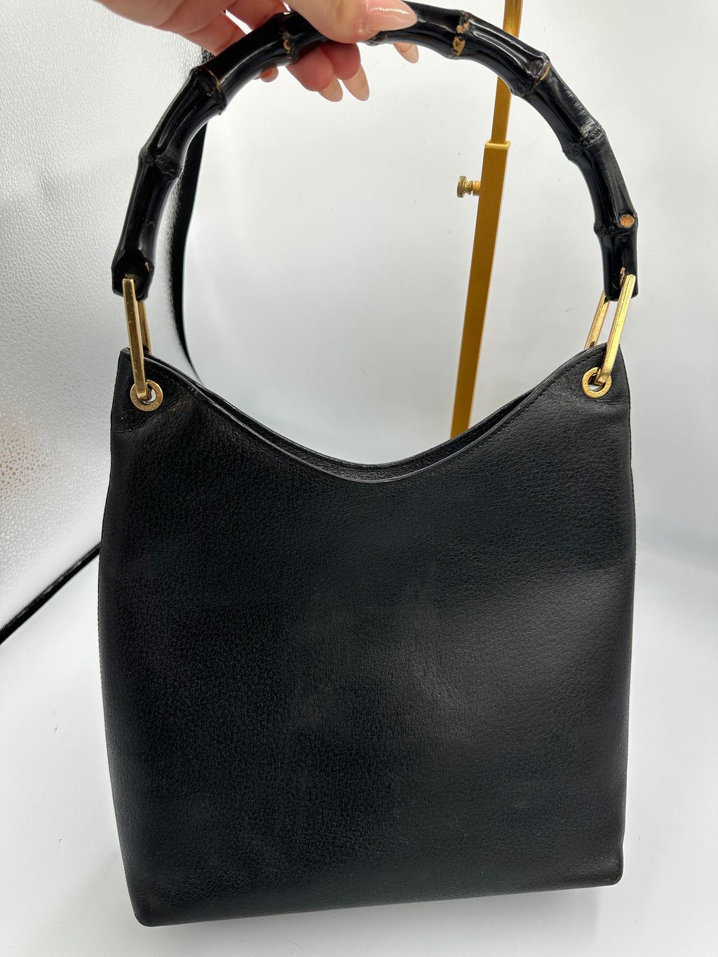 Vintage Gucci Bamboo leather black top handle shoulder bag