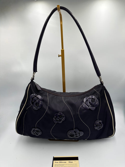 2001 Prada Galleria Nylon Flower Shoulder Bag