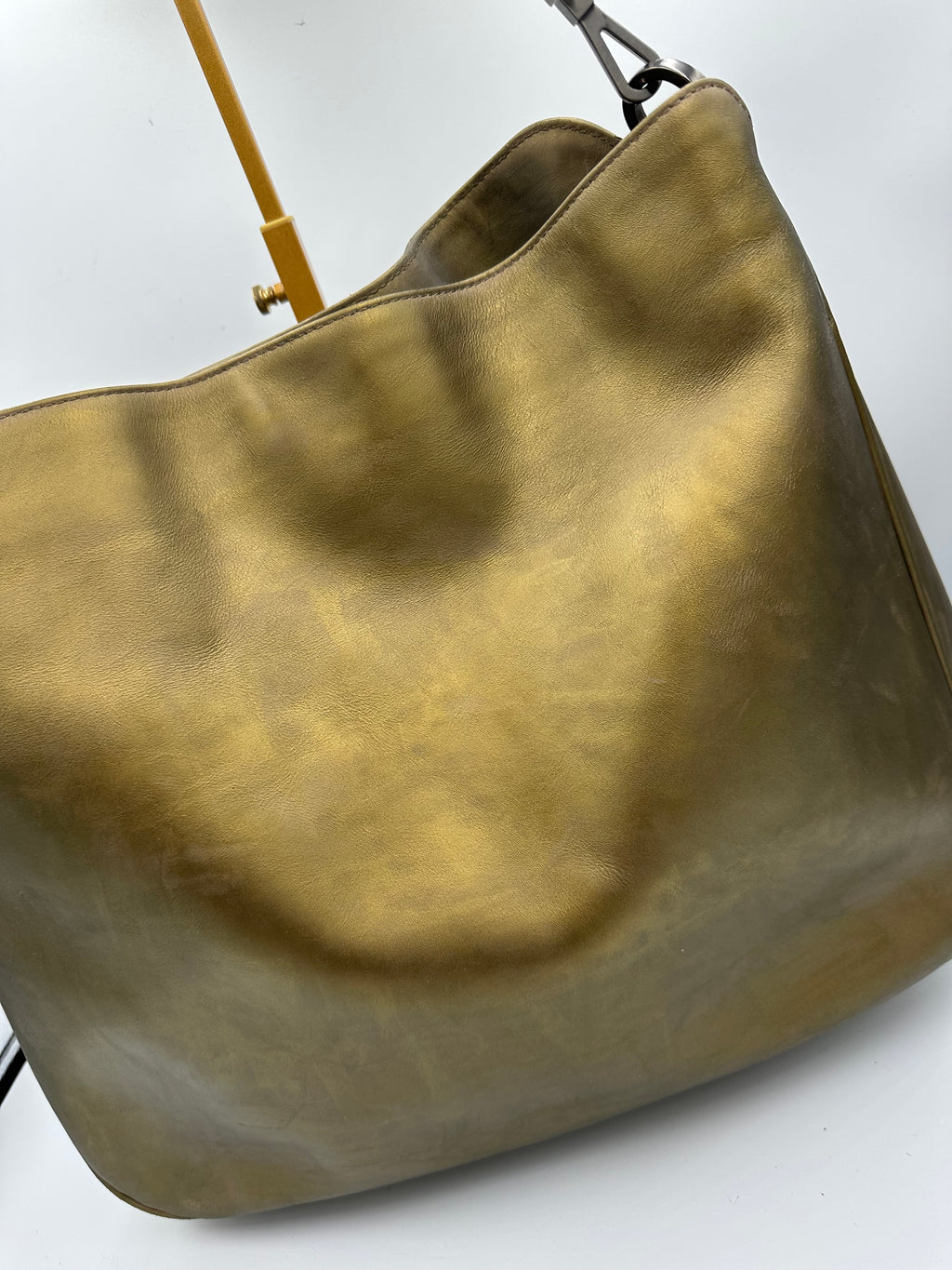 Rare Gucci Bamboo top handle shoulder bag in metallic olive green