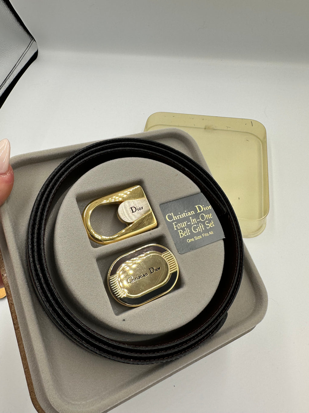 1980s Christian Dior very rare 4 in 1 two interchangeable buckles belt gift set