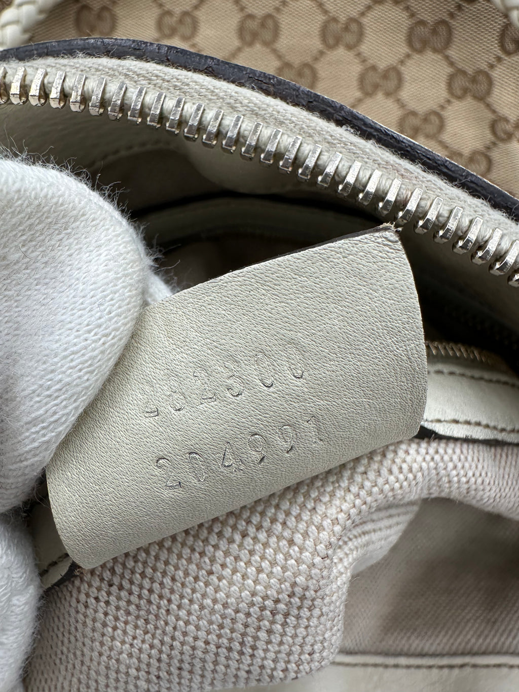 Rare Gucci Small GG Canvas Bella Satchel in beige and cream