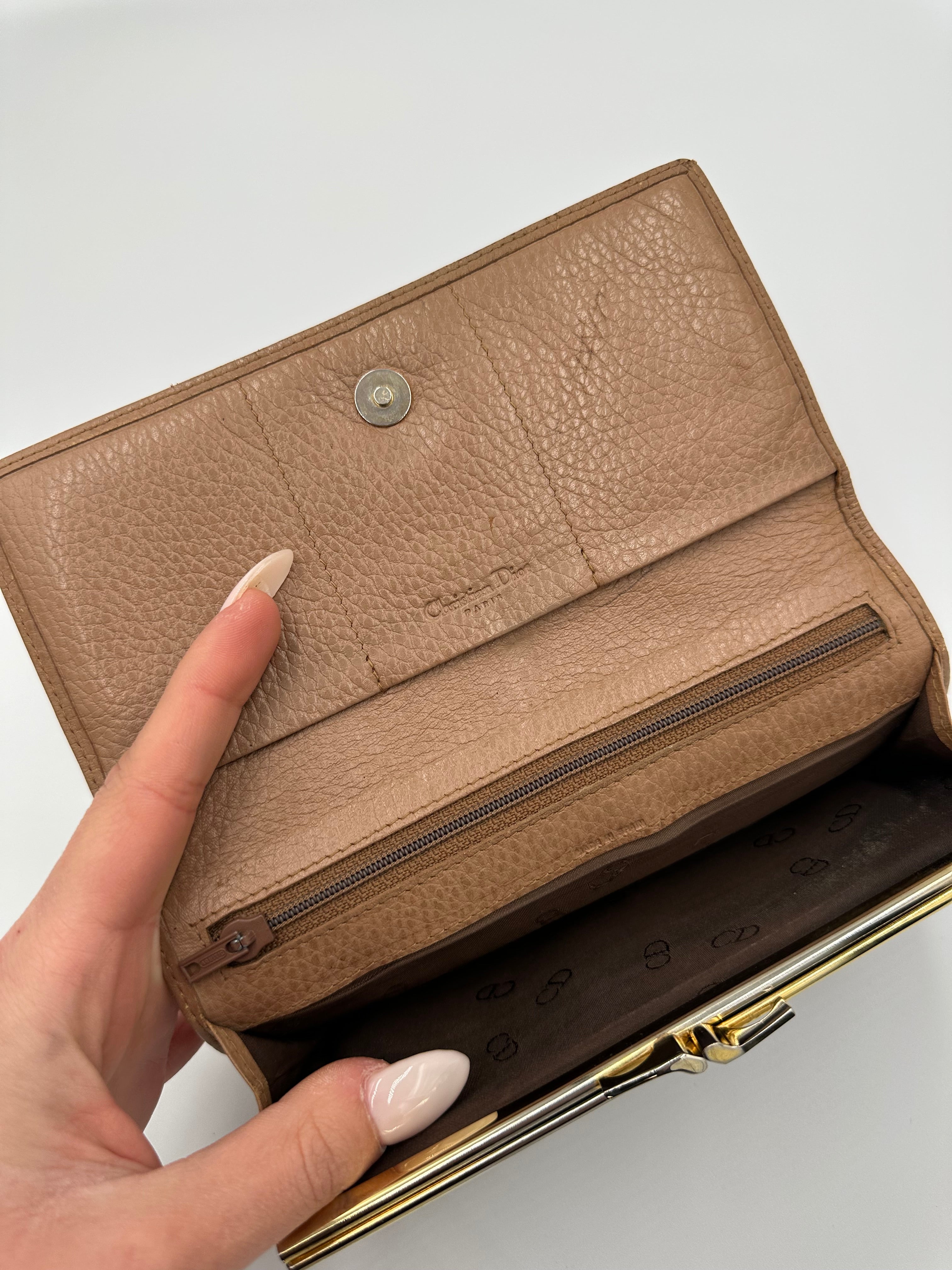 Christian Dior 80s rare beige honeycomb wallet