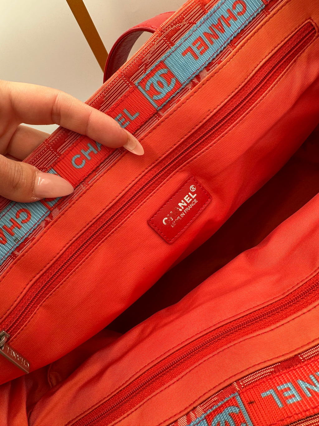 Chanel New Travel Line Tote MM Red Canvas