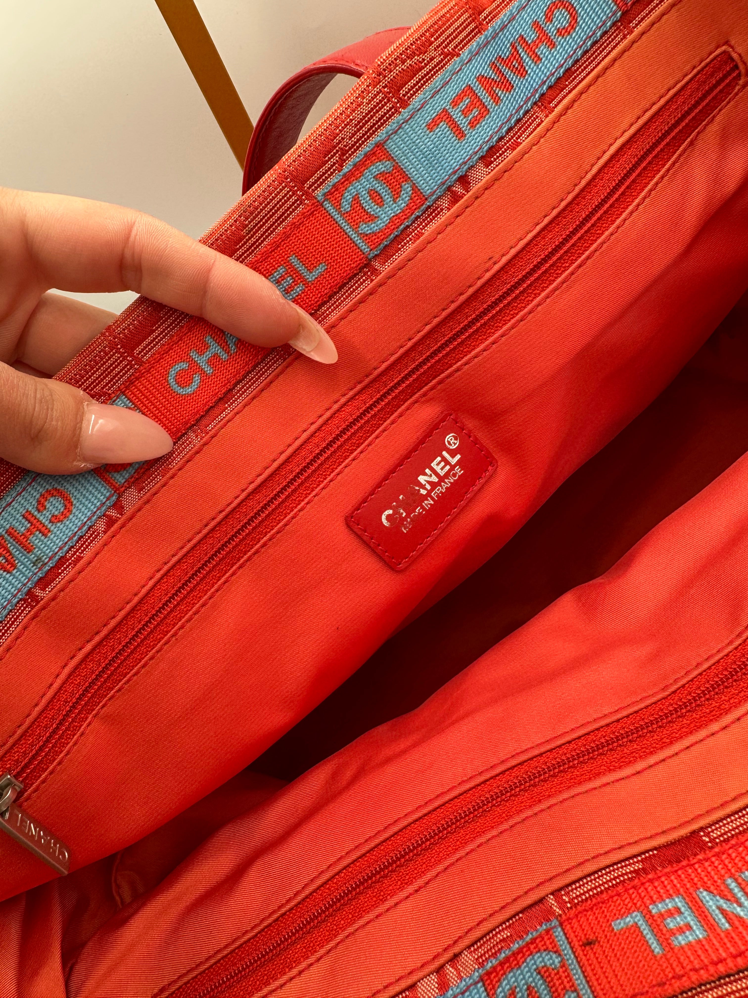 Chanel New Travel Line Tote MM Red Canvas