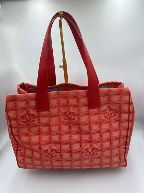 Chanel New Travel Line Tote MM Red Canvas