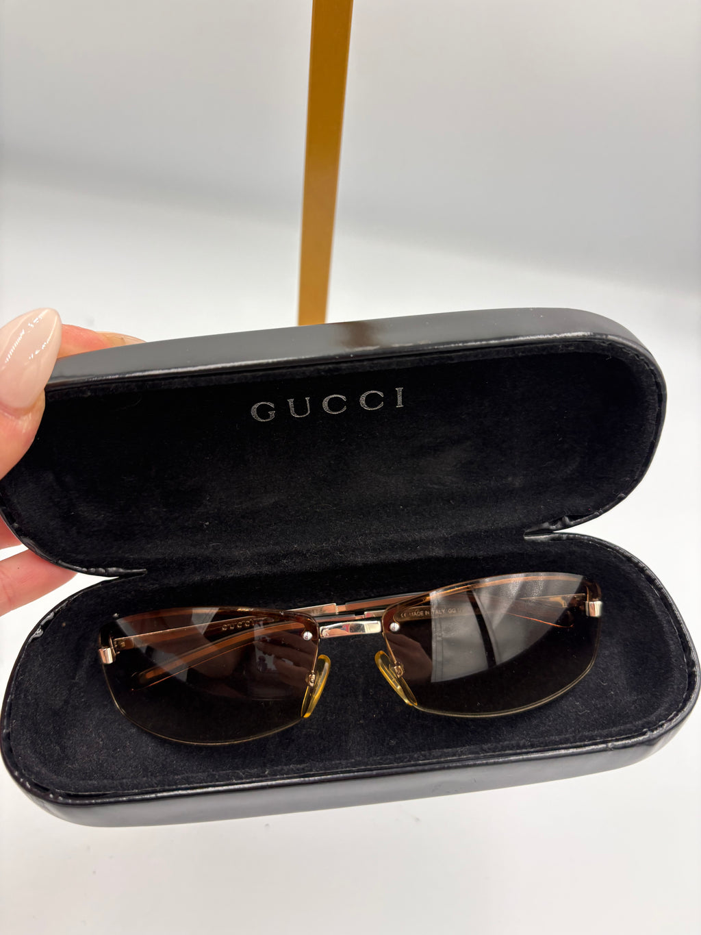 Gucci Rimless brown rectangular sunglasses