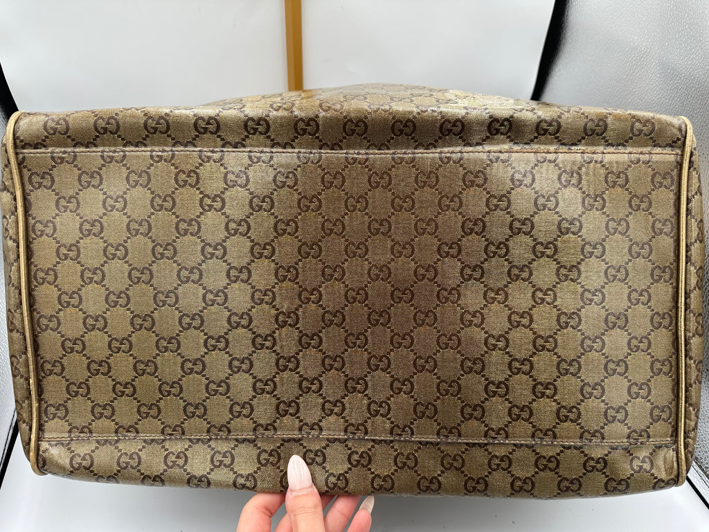 Rare 2000s Gucci bronze PVC metallic GG monogram pattern duffel bag