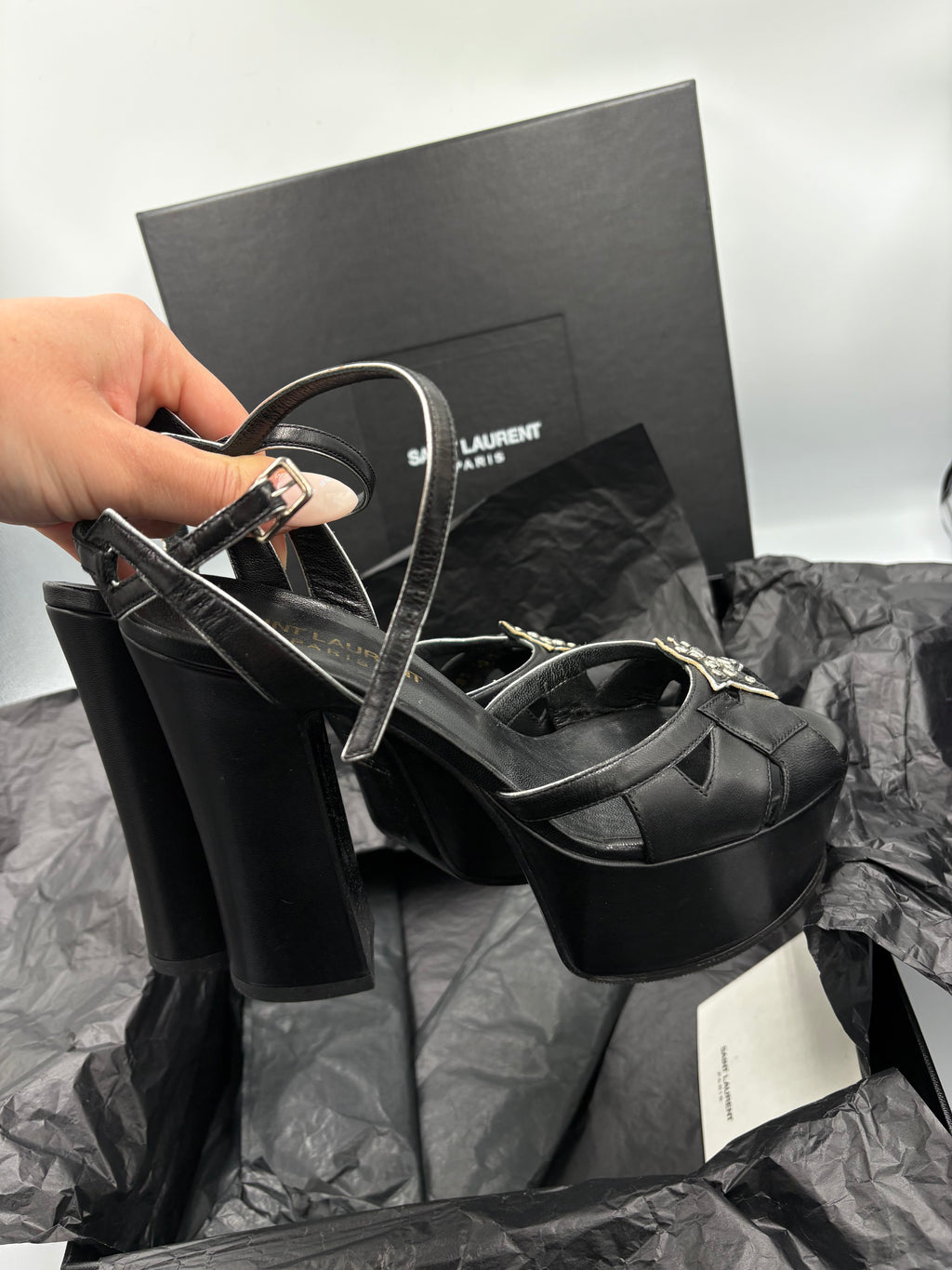 Saint Laurent Bianca 2008 collection leather platform heels with rhinestone star