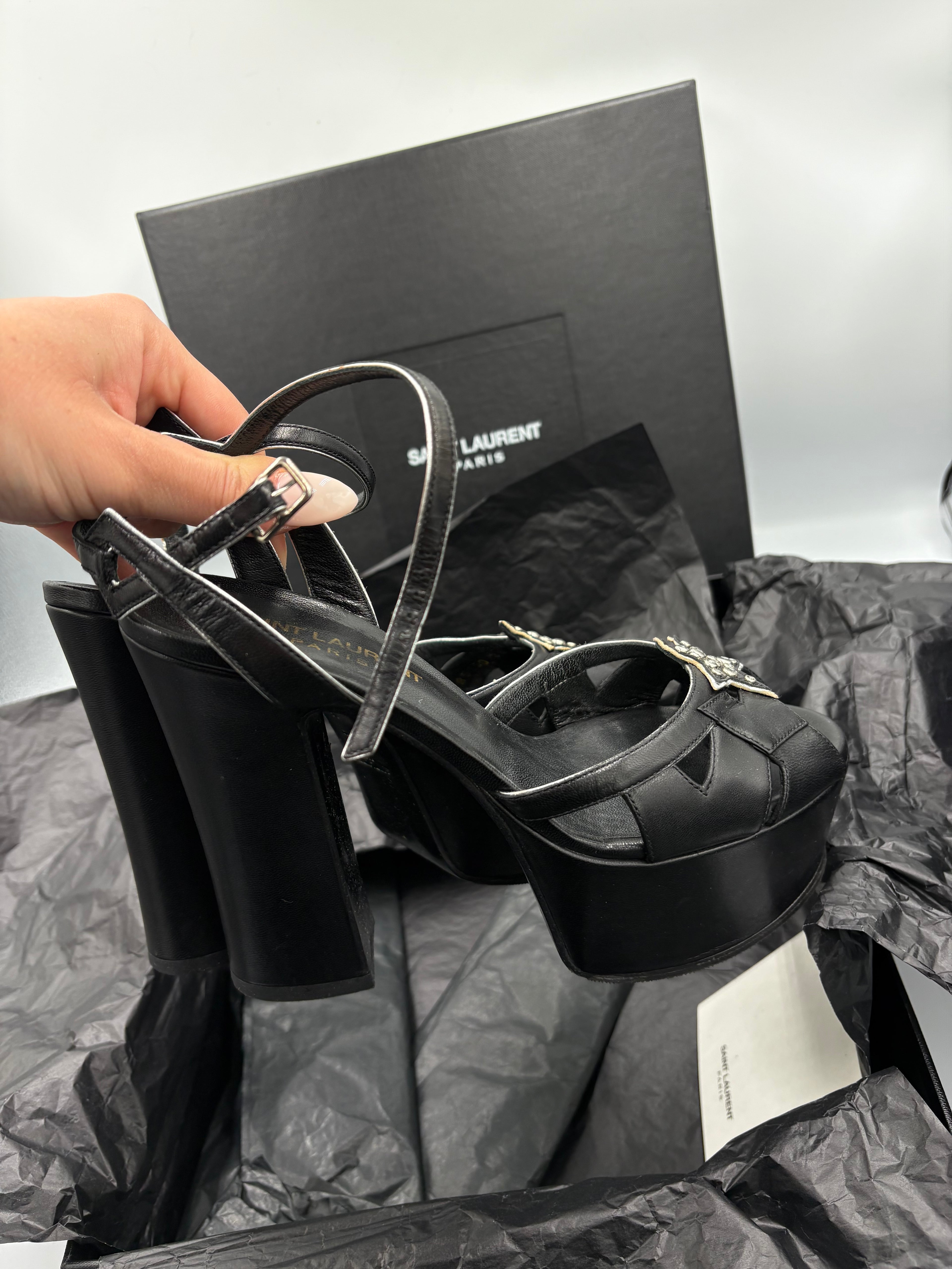 Saint Laurent Bianca 2008 collection leather platform heels with rhinestone star