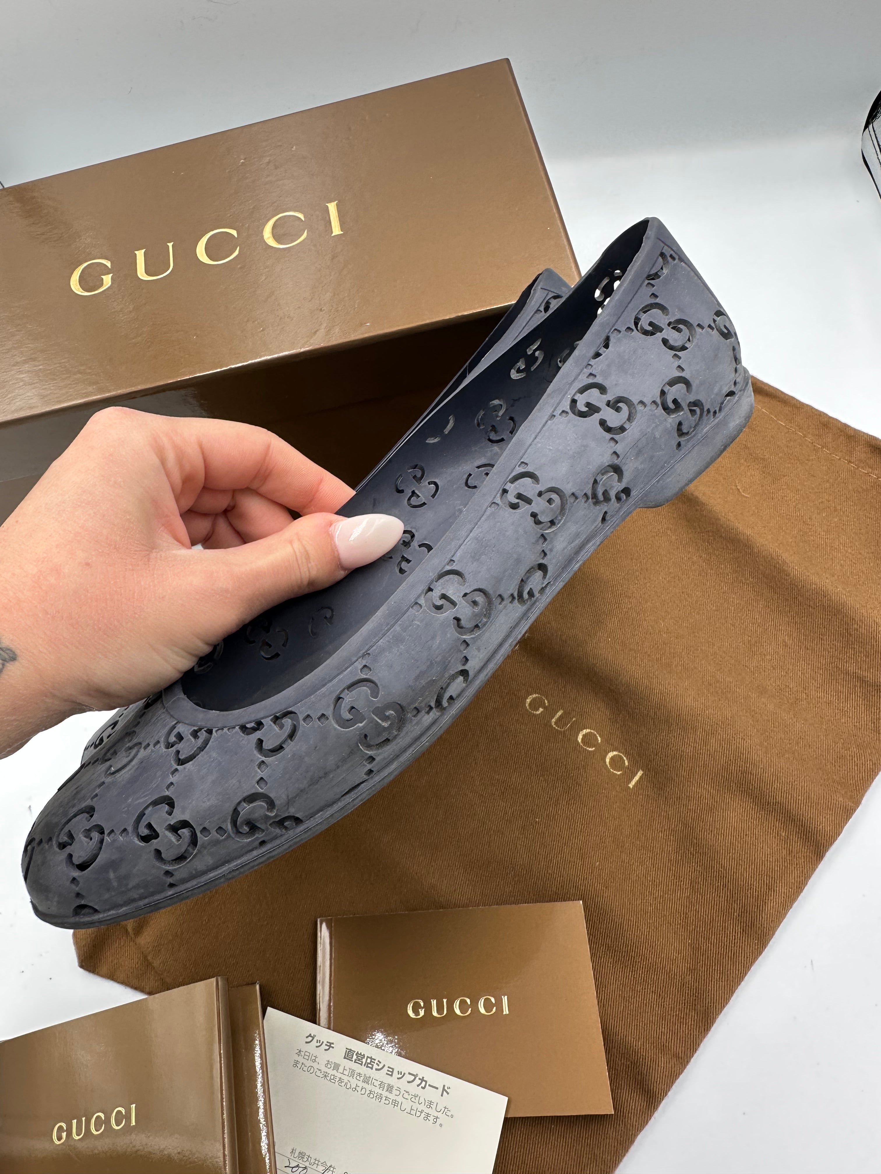 Gucci Monogram navy rubber flats