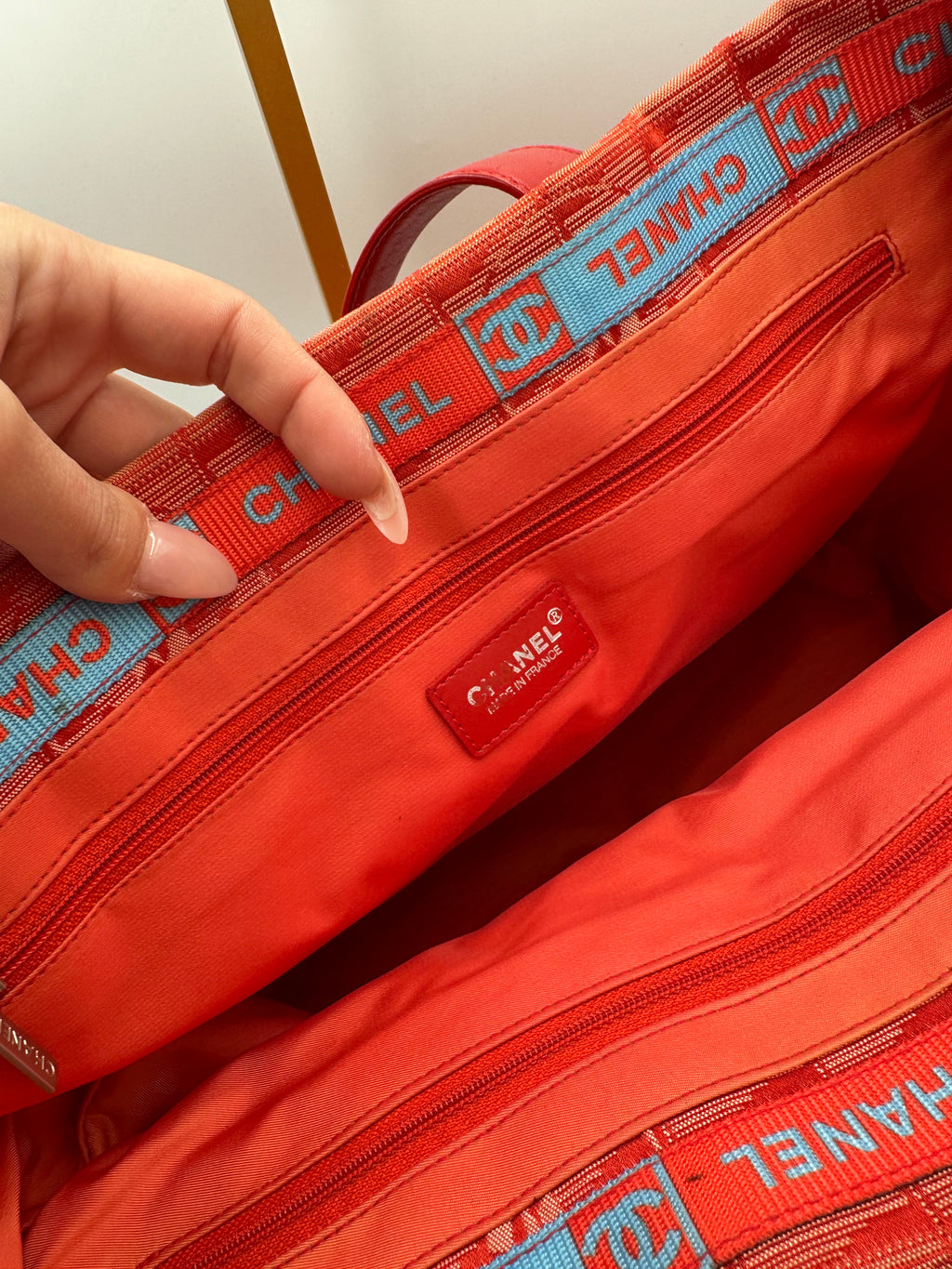 Chanel New Travel Line Tote MM Red Canvas