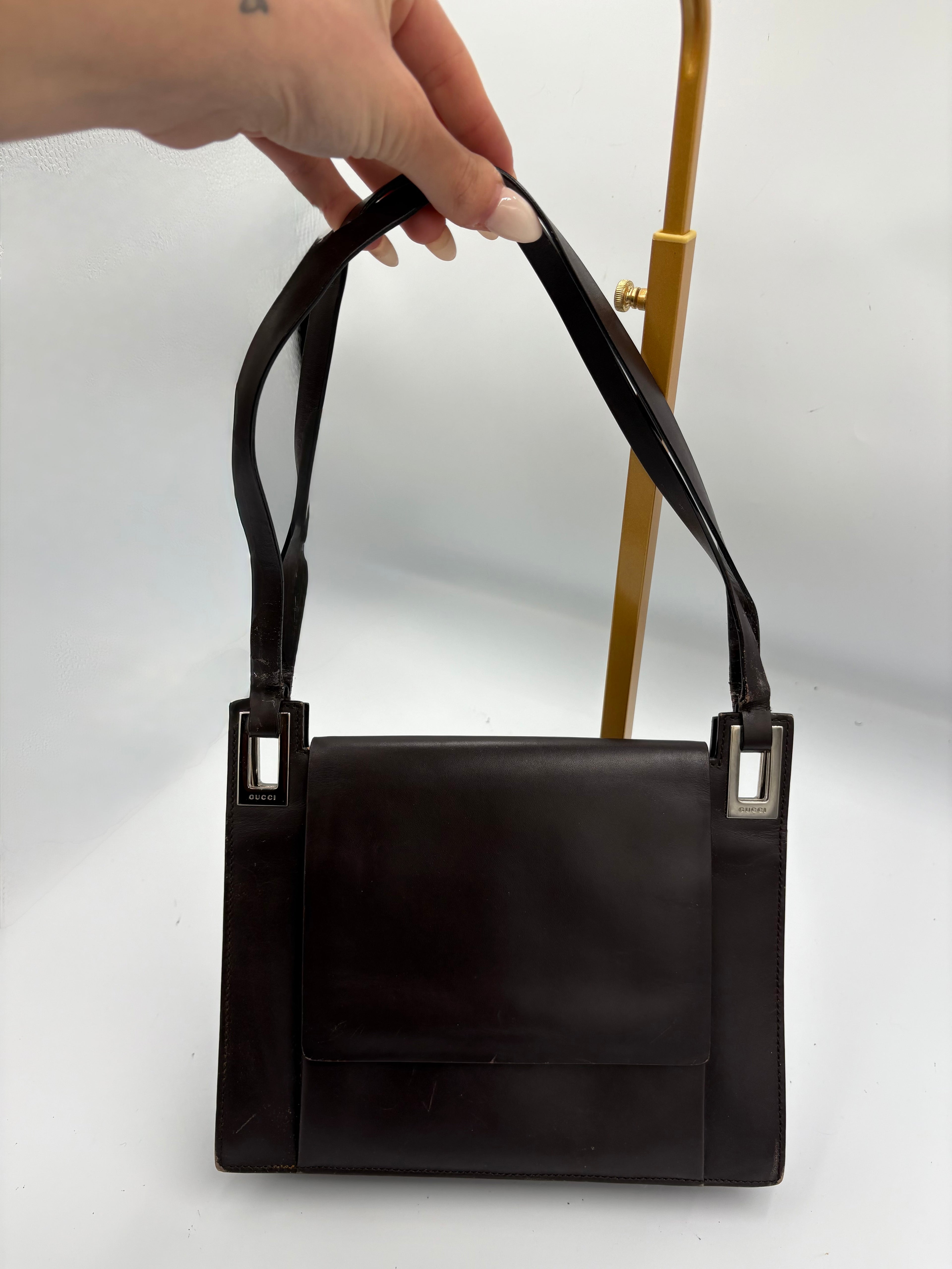 Vintage Gucci Brown leather structured shoulder bag