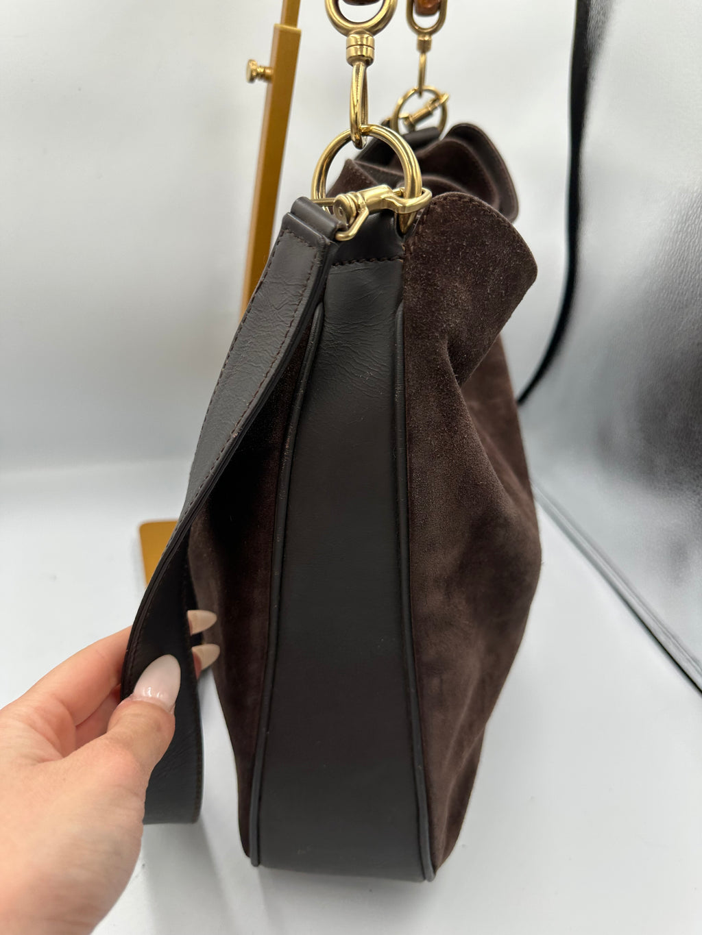 Vintage Gucci brown suede Bamboo shoulder bag