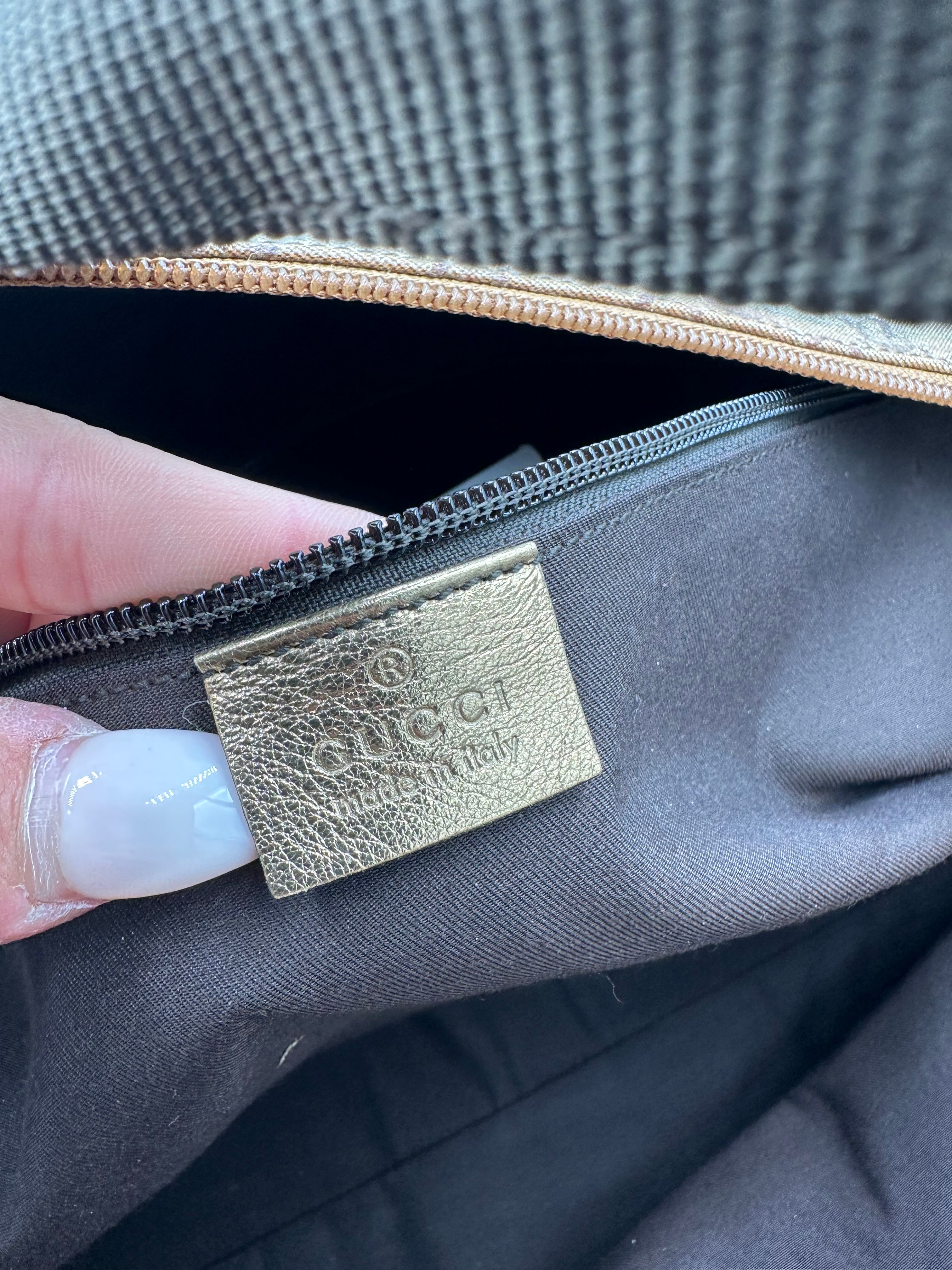 Rare 2000s Gucci bronze PVC metallic GG monogram pattern duffel bag