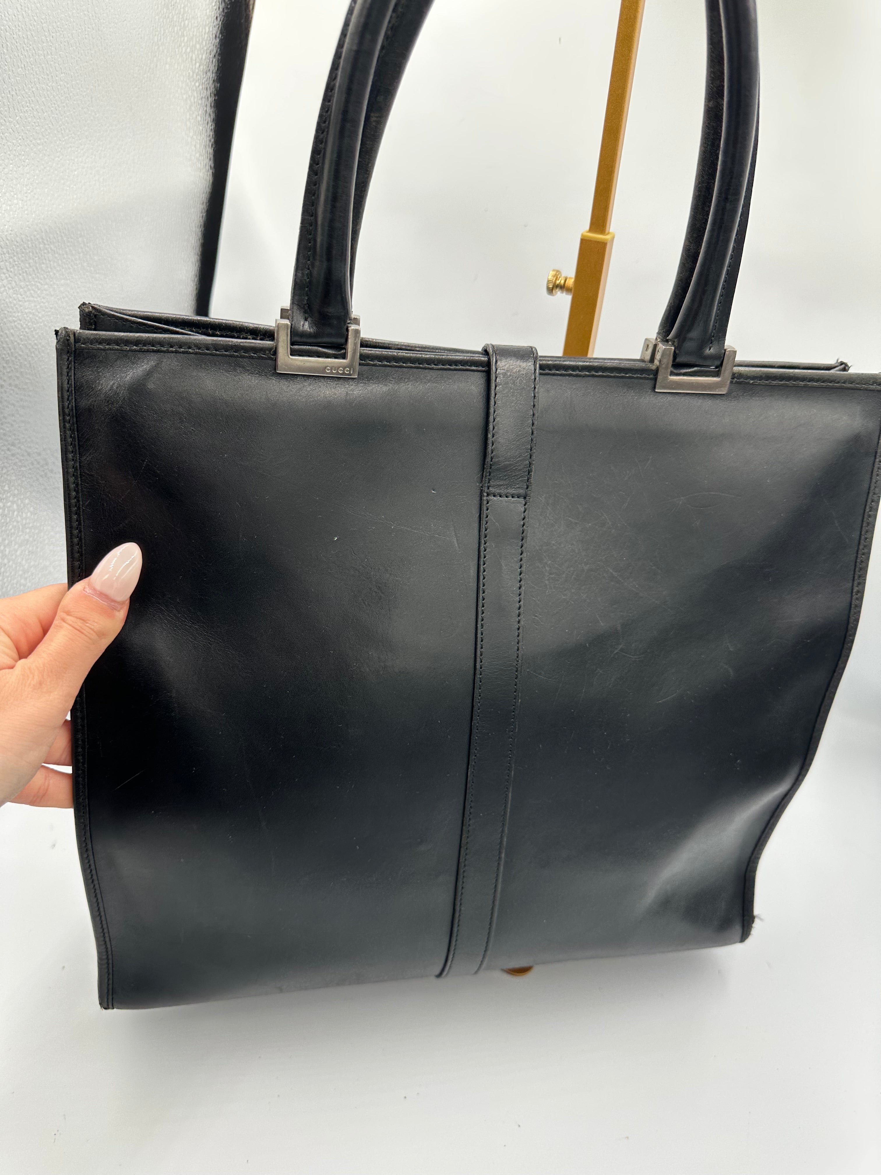1990s Gucci leather black Jackie shoulder tote bag