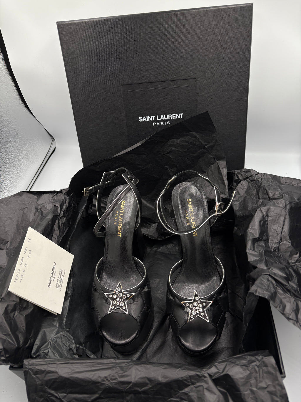 Saint Laurent Bianca 2008 collection leather platform heels with rhinestone star