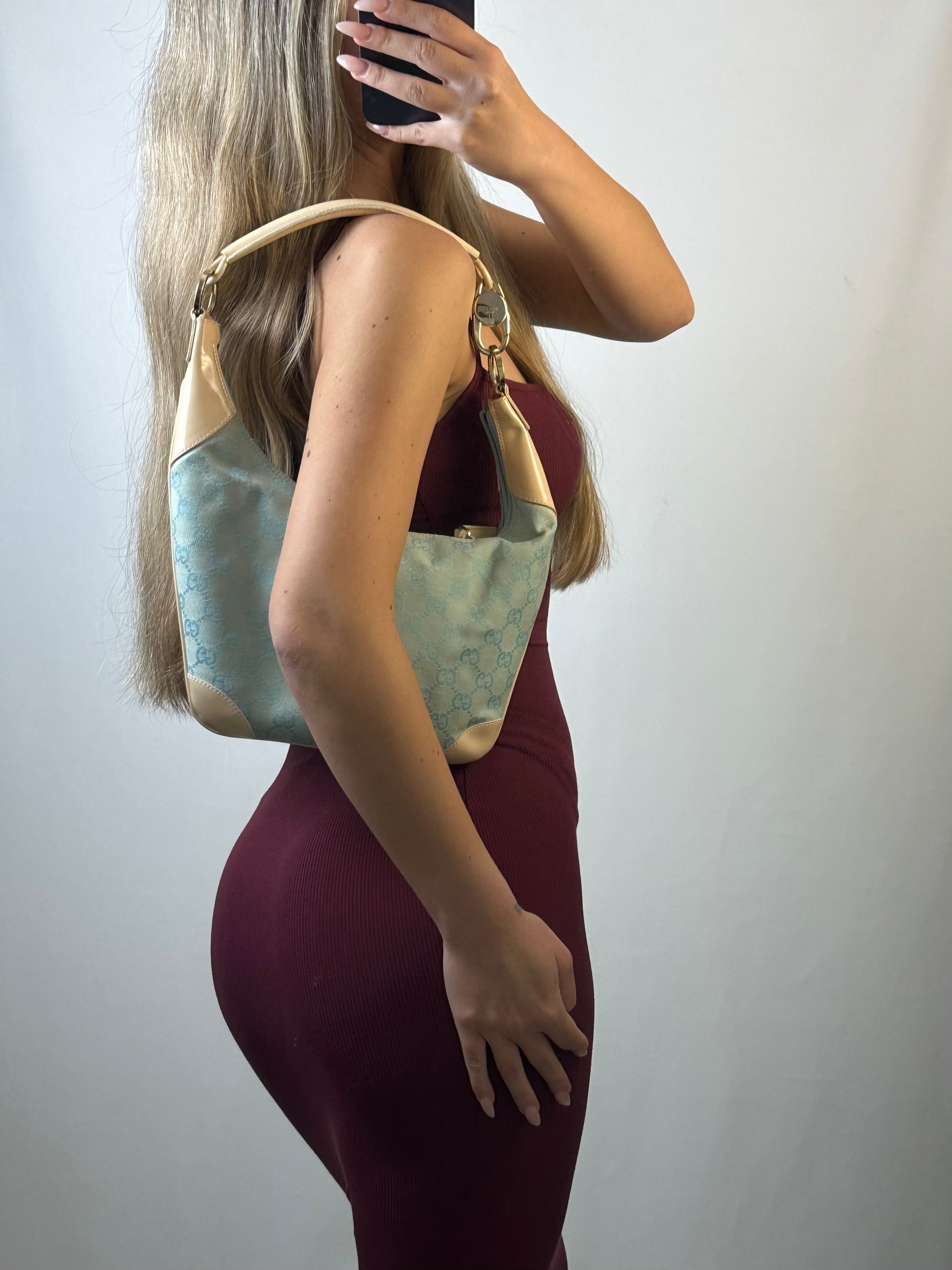 Gucci GG canvas and patent leather hobo shoulder bag