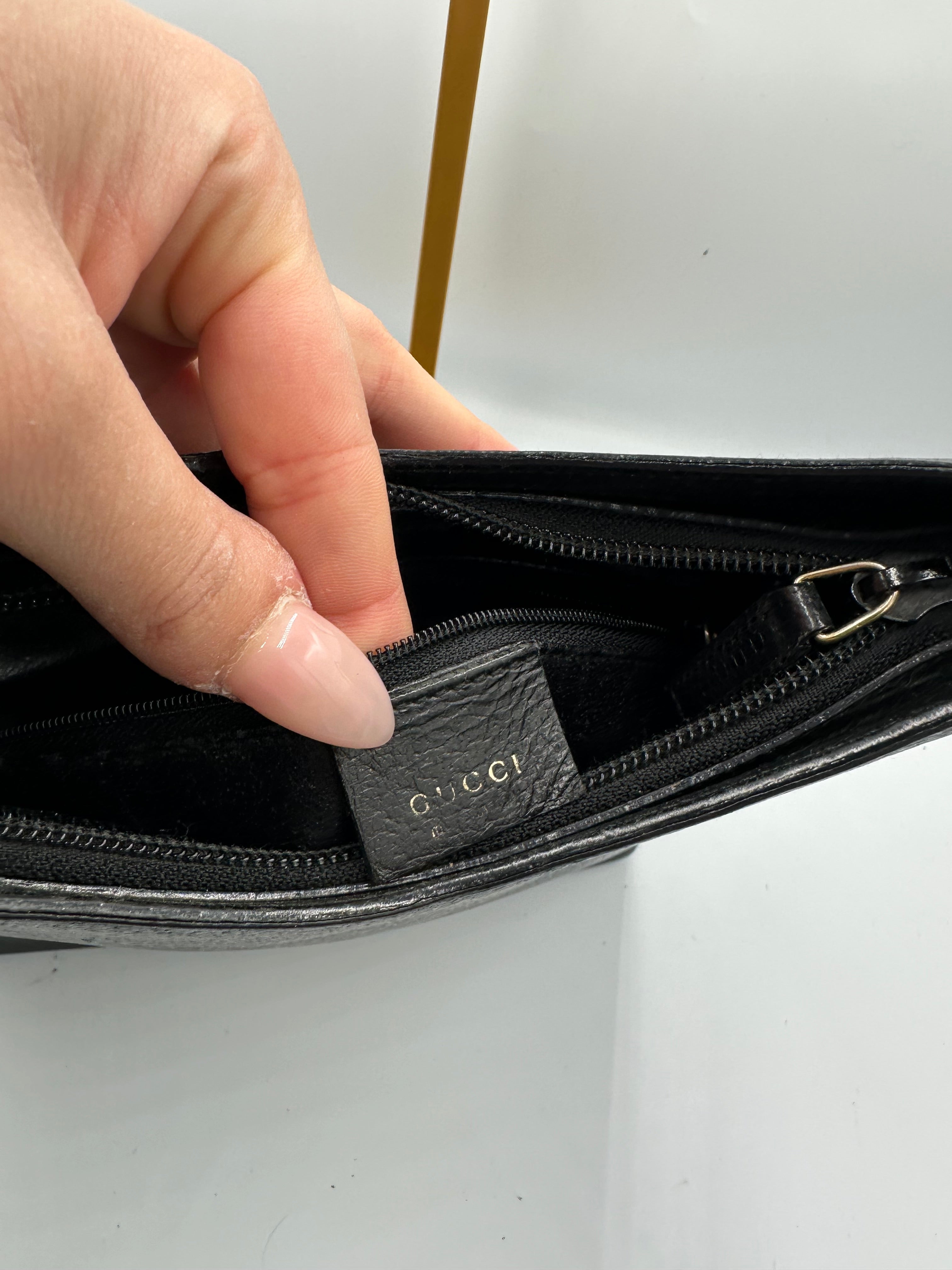 Vintage Gucci Bamboo leather black top handle shoulder bag