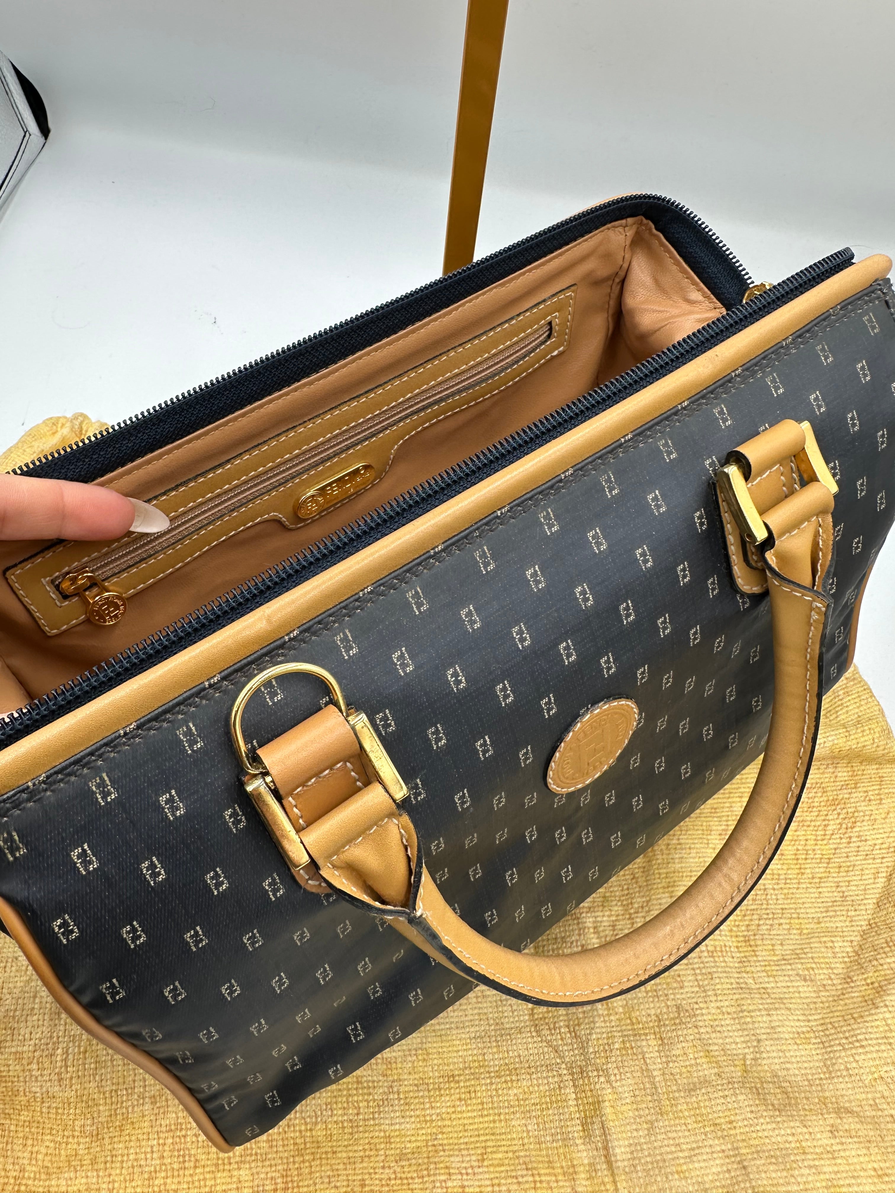 Fendi monogram boston bag in satin navy