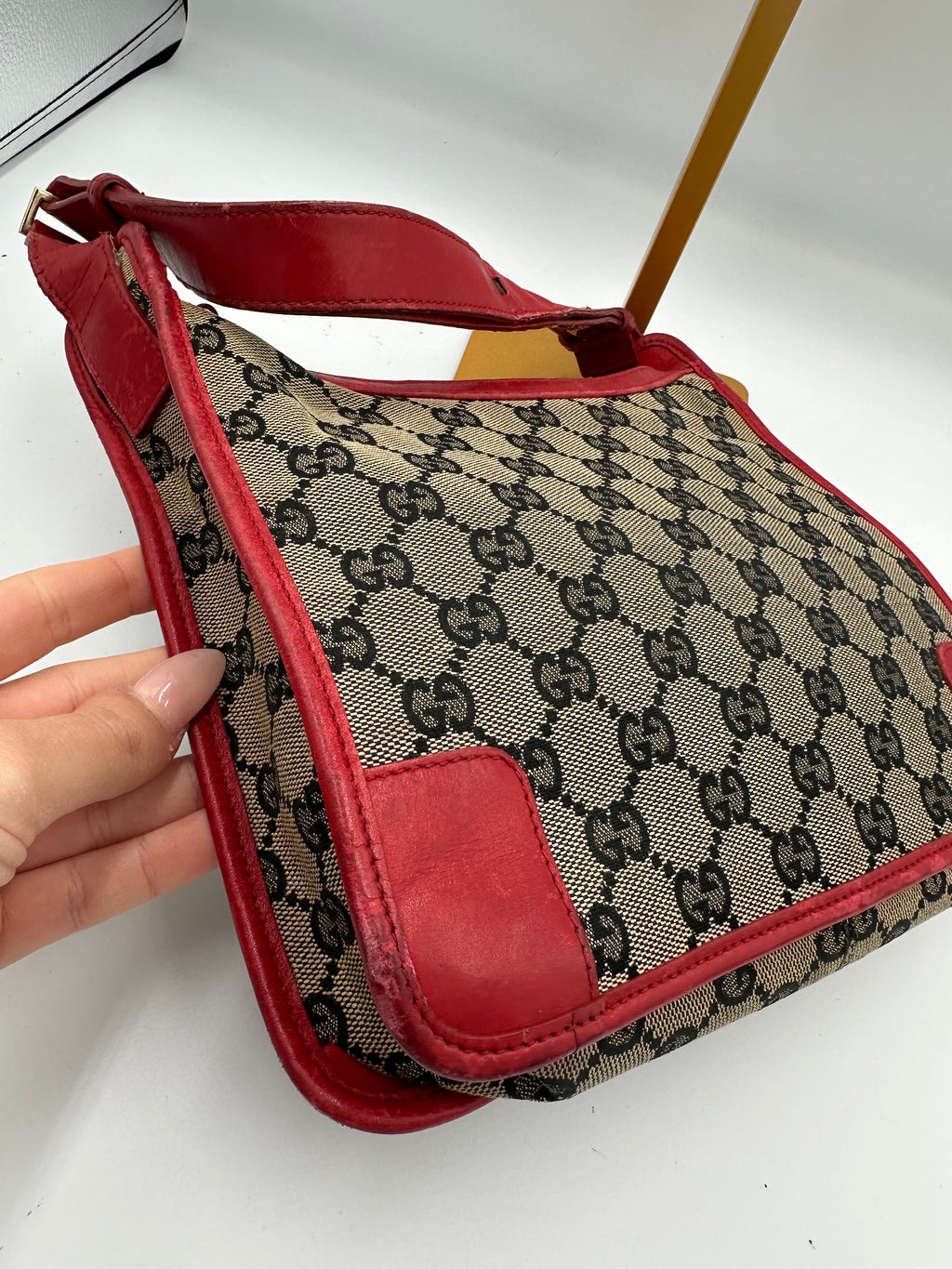 Vintage Gucci GG supreme monogram cherry red shoulder bag