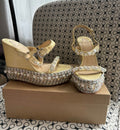 Christian Louboutin PYRACLOU 110 Wedge Sole Sandals Pearl Studded Light Yellow