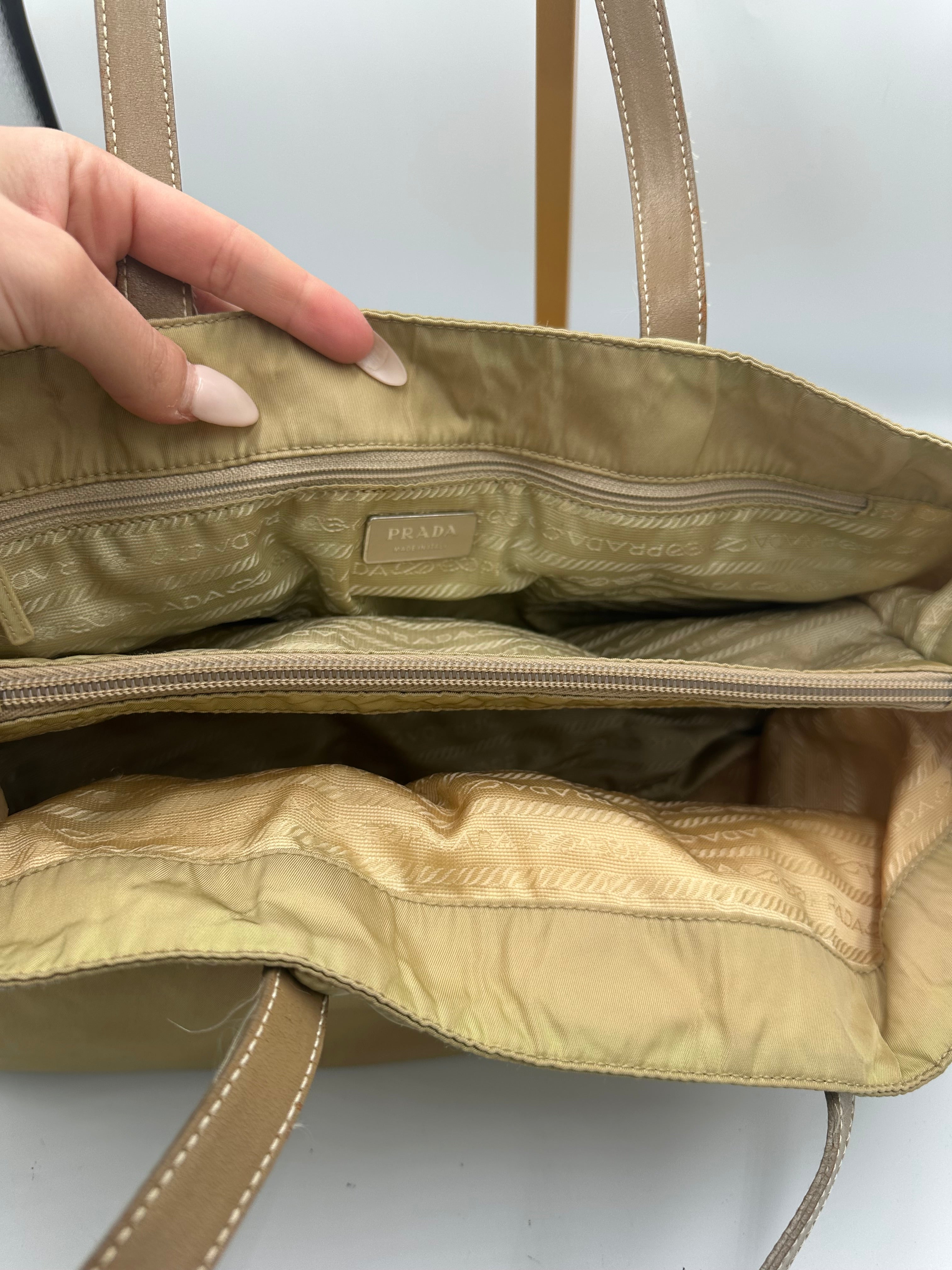 Prada nylon beige shoulder bag with triangle logo