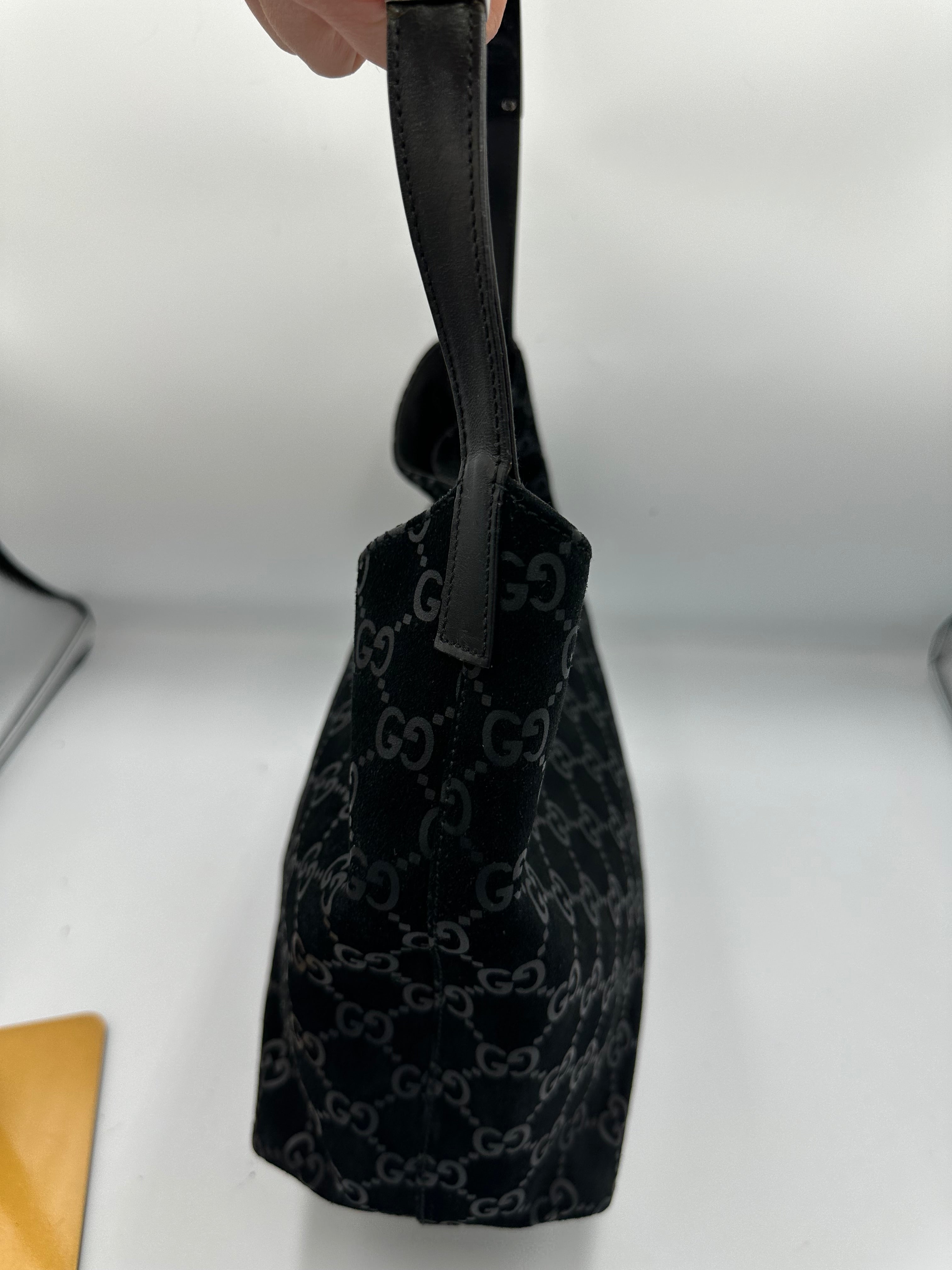 Tom Ford Gucci black suede silver top handle hobo shoulder bag