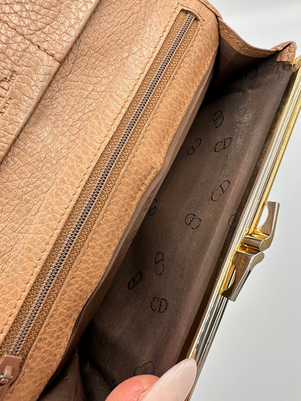 Christian Dior 80s rare beige honeycomb wallet
