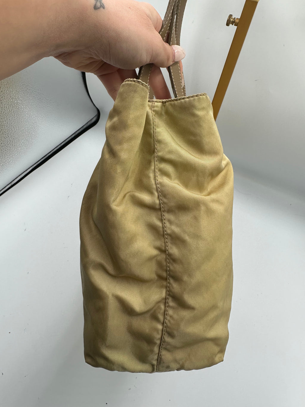 Prada nylon beige shoulder bag with triangle logo