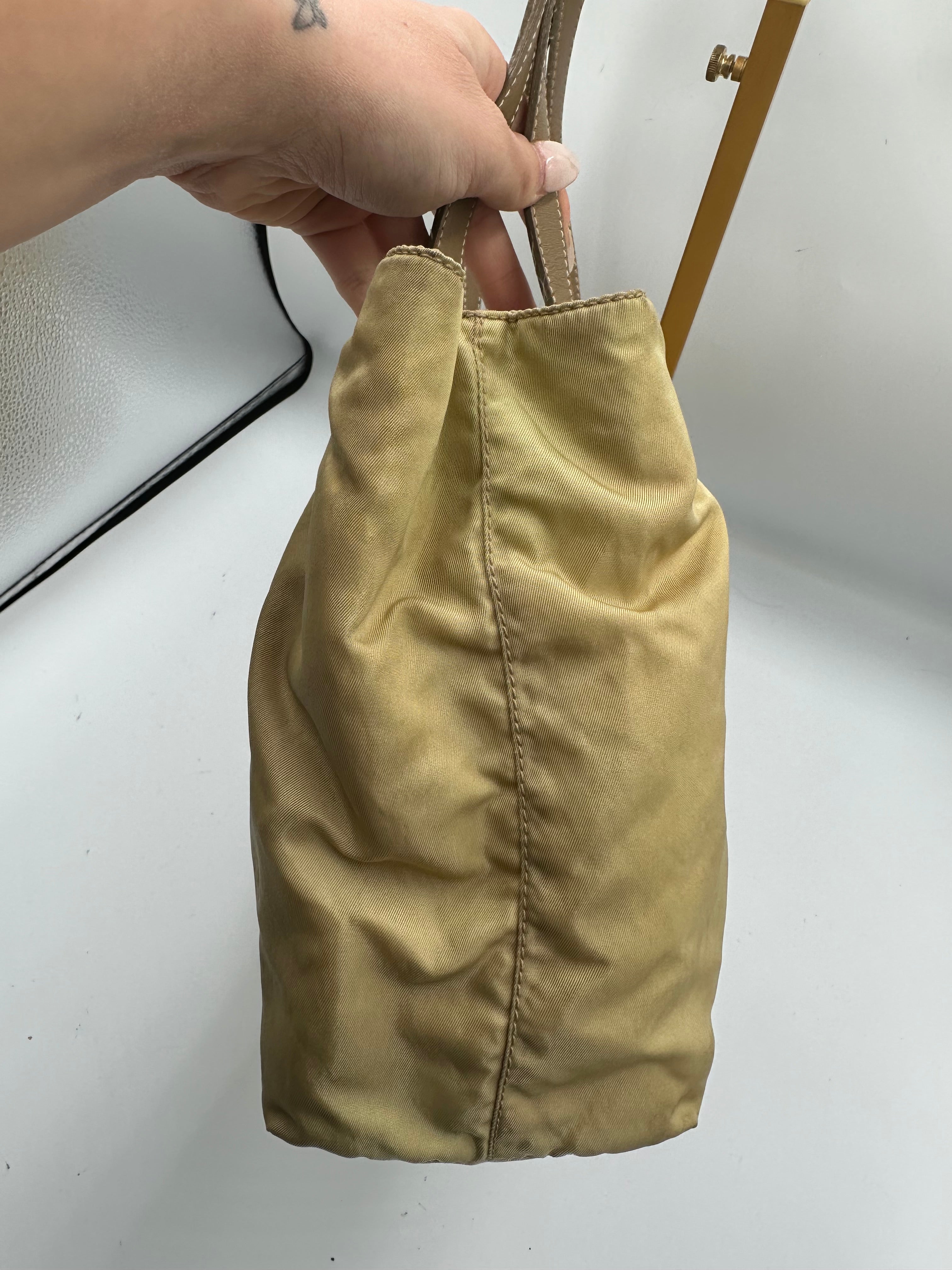 Prada nylon beige shoulder bag with triangle logo
