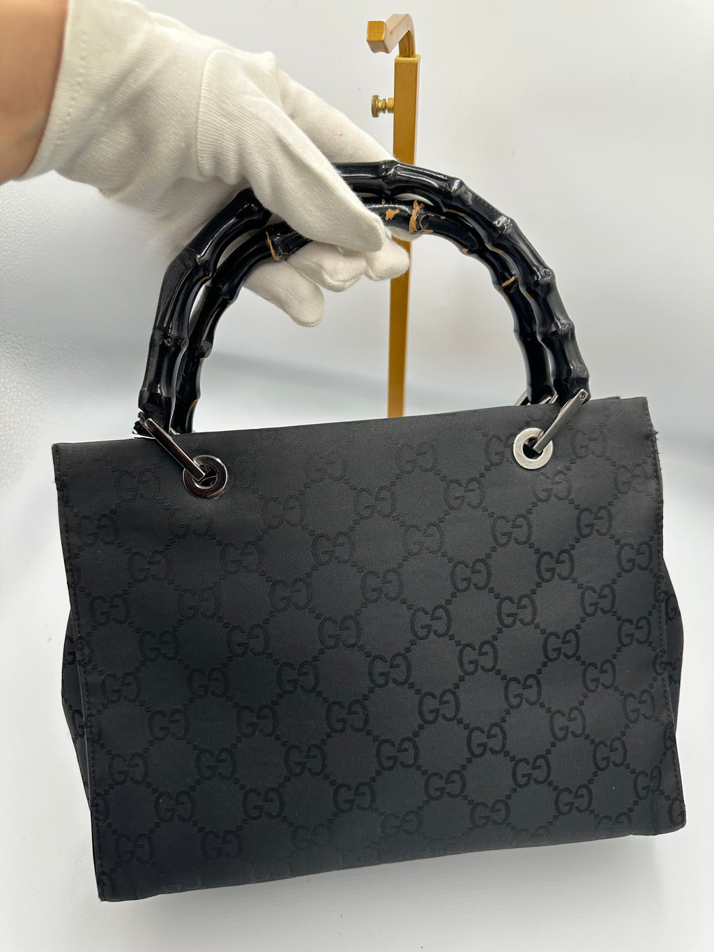 Gucci Tom Ford black monogram GG bamboo handbag