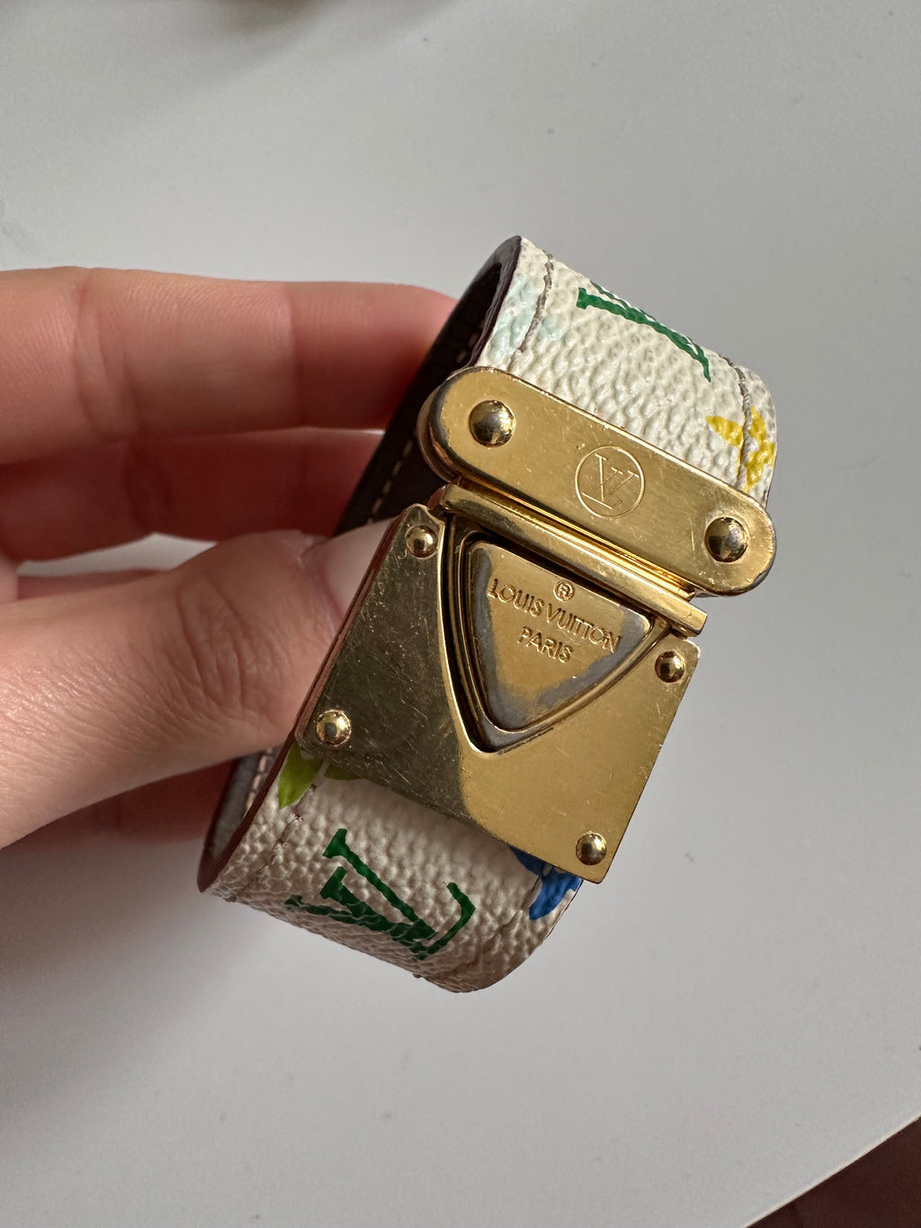 Louis Vuitton Takashi Murakami Monogram Multicolore White Canvas Gold Tone Metal Bracelet